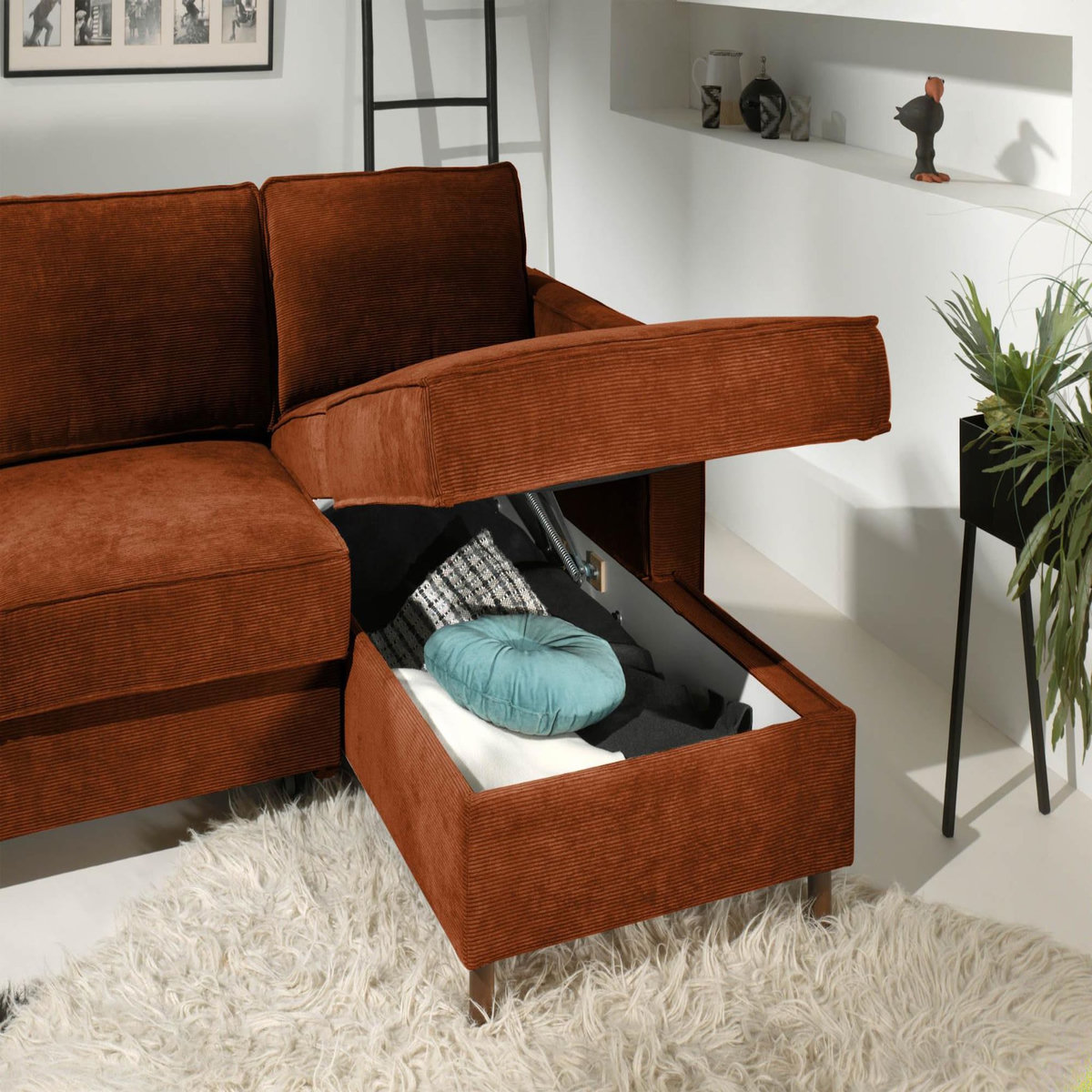 LISA DESIGN Jake - canapé d'angle droit - convertible avec coffre - 4 places - en velours côtelé