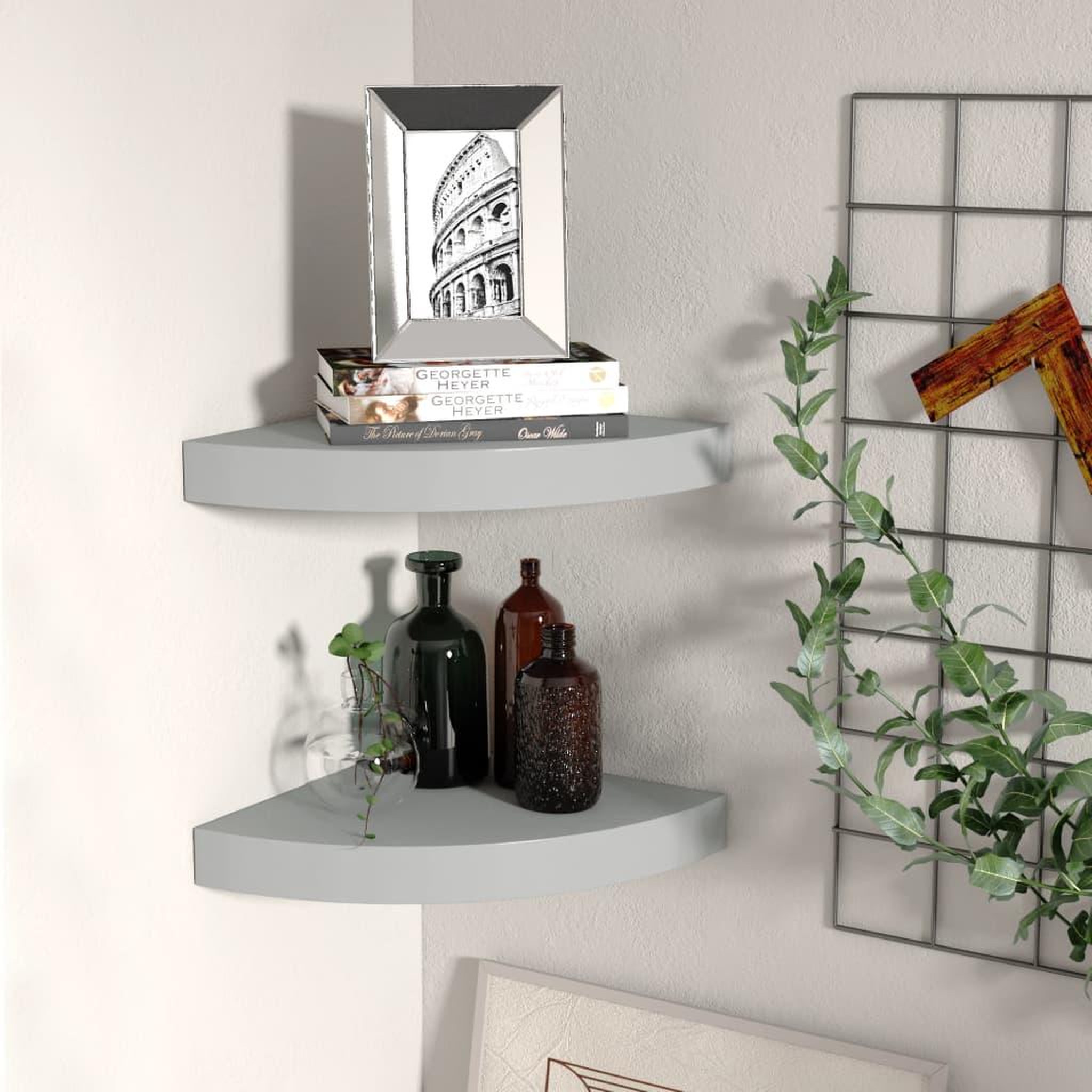VIDAXL Etageres d'angle flottantes 2 pcs gris 25x25x3,8 cm MDF