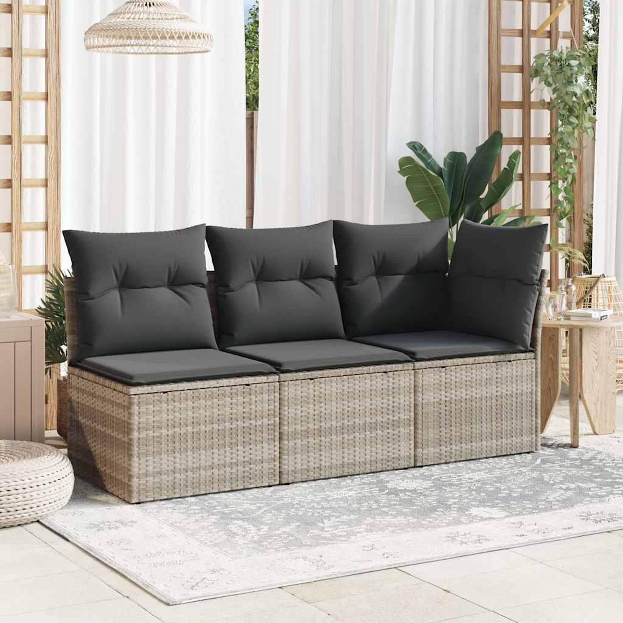 Voir la diapositive 3 : VIDAXL Chaise de jardin sans accoudoirs avec coussins gris clair rotin