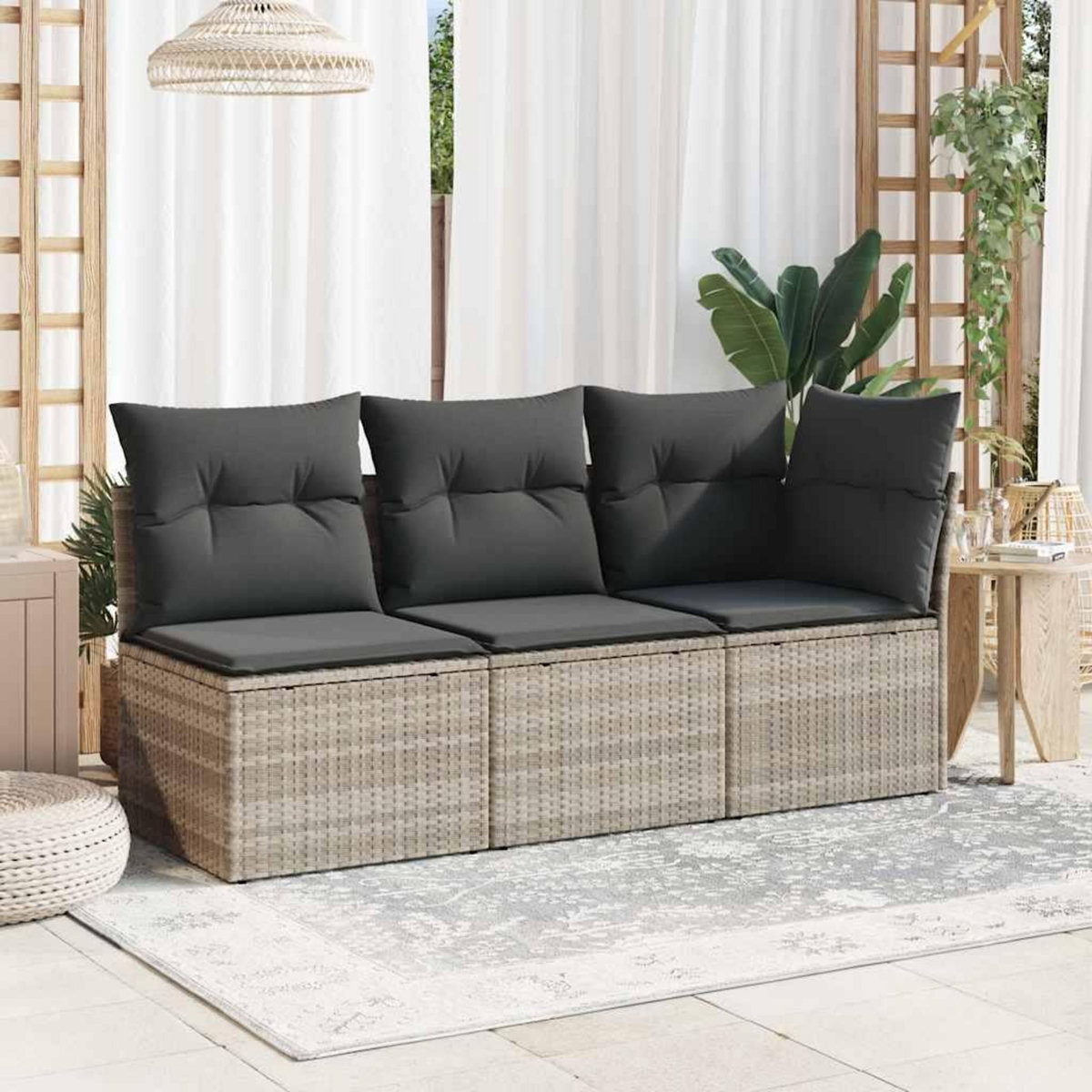 VIDAXL Chaise de jardin sans accoudoirs avec coussins gris clair rotin
