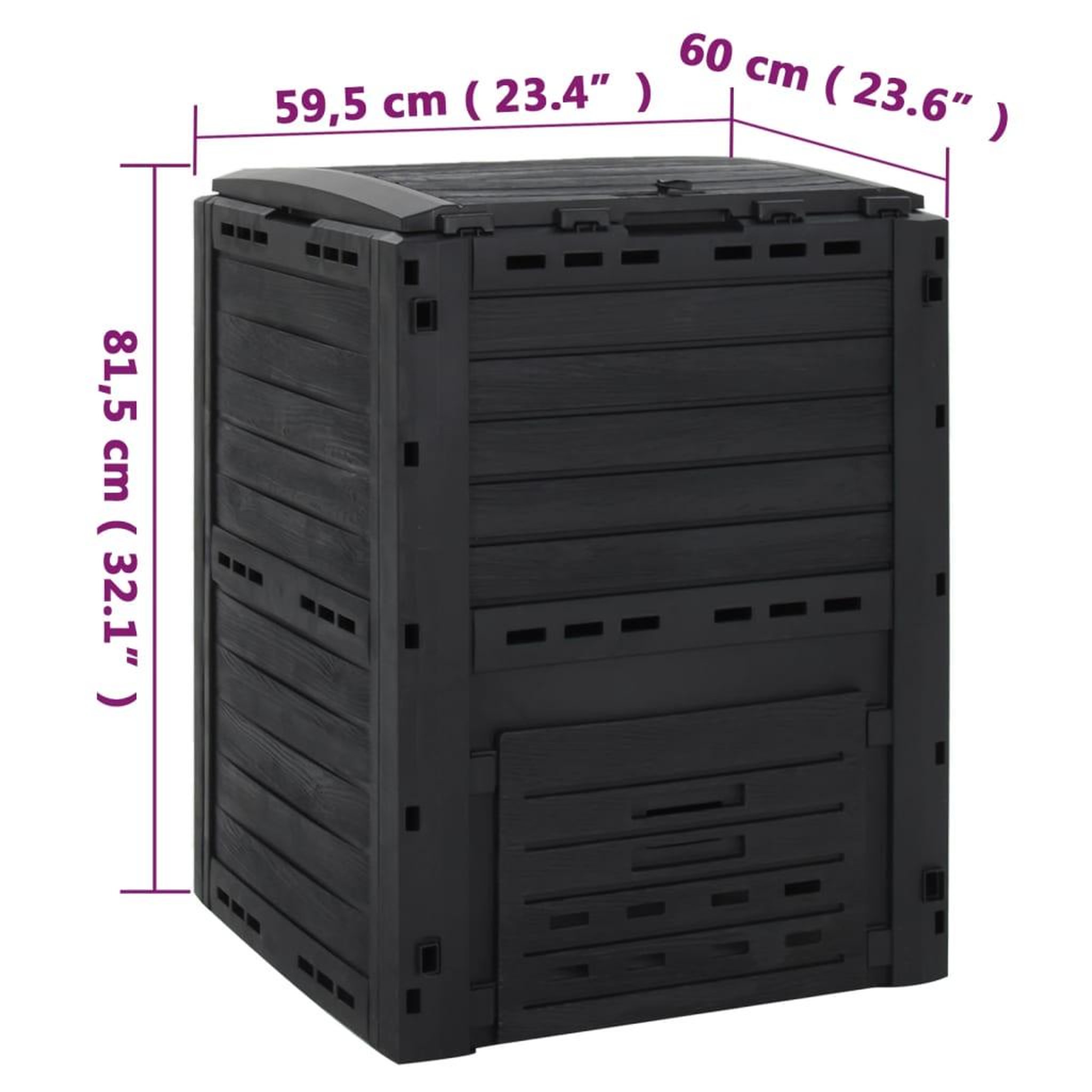 Voir la diapositive 6 : VIDAXL Composteur de jardin noir 280 l polypropylene