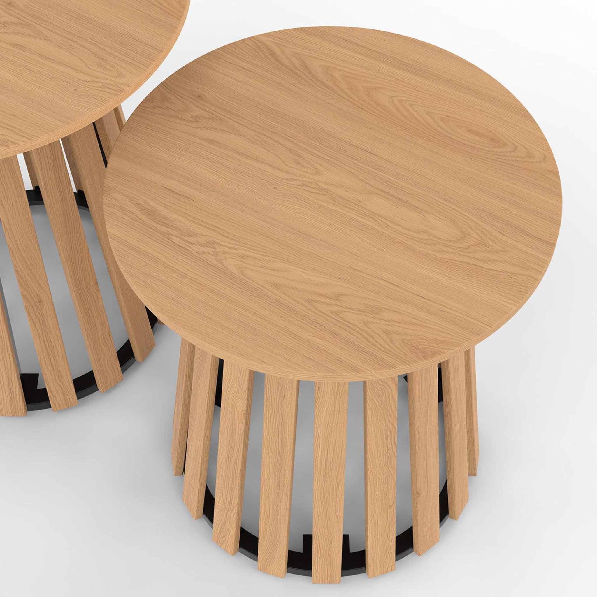 Voir la diapositive 5 : ID MARKET Lot de 2 tables d'appoint rondes, bouts de canapé, tables de chevet carmen 40/45 cm pied bois en lattes et plateau bois
