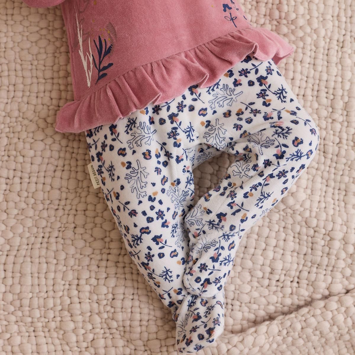 Petit Béguin Pyjama bébé en velours Céleste