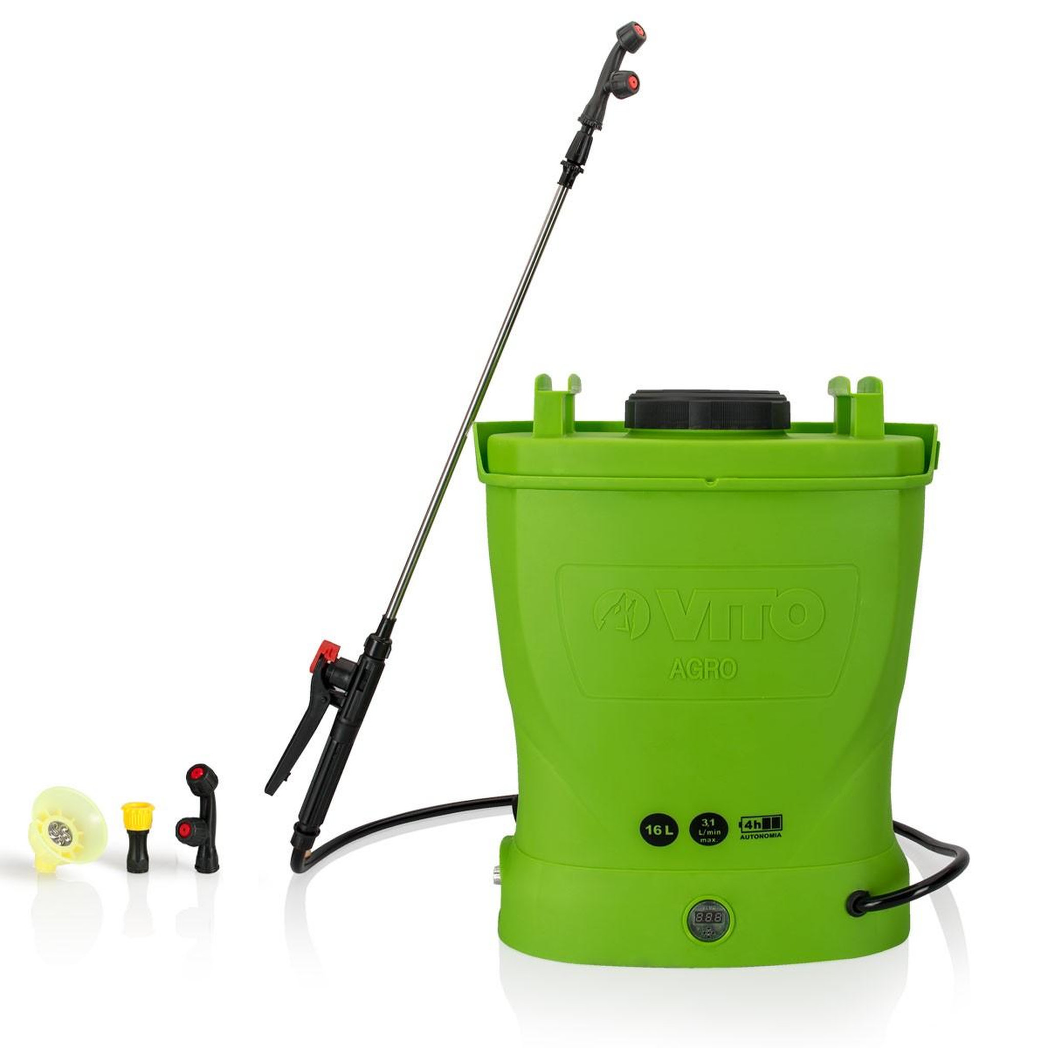 VITO Garden Pulvérisateur electrique 16l à batterie 12v 8ah 6 bars - pulvérisateur toiture avec lance télescopique, 3 buses et chargeur vito