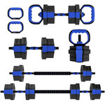HOMCOM Ensemble d'haltères musculation multifonction 4 en 1 - haltères, kettlebell, push-up support, Olympic barre - total 20Kg - PVC bleu noir