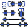 Voir la diapositive 1 : HOMCOM Ensemble d'haltères musculation multifonction 4 en 1 - haltères, kettlebell, push-up support, Olympic barre - total 20Kg - PVC bleu noir