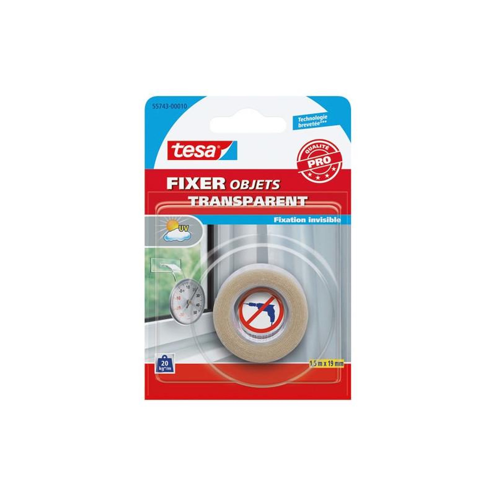 Tesa FIXER OBJET DOUBLE FACE TRAN.1.5MX19MM TESA - 55743-00010-00