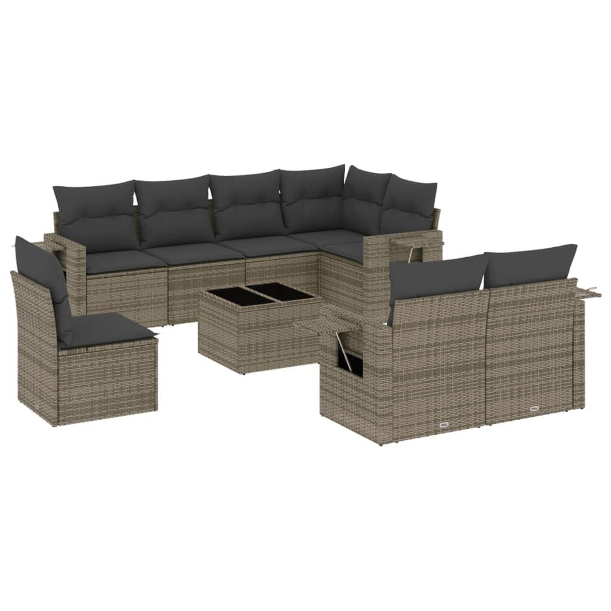Voir la diapositive 2 : VIDAXL Salon de jardin 9 pcs avec coussins gris resine tressee