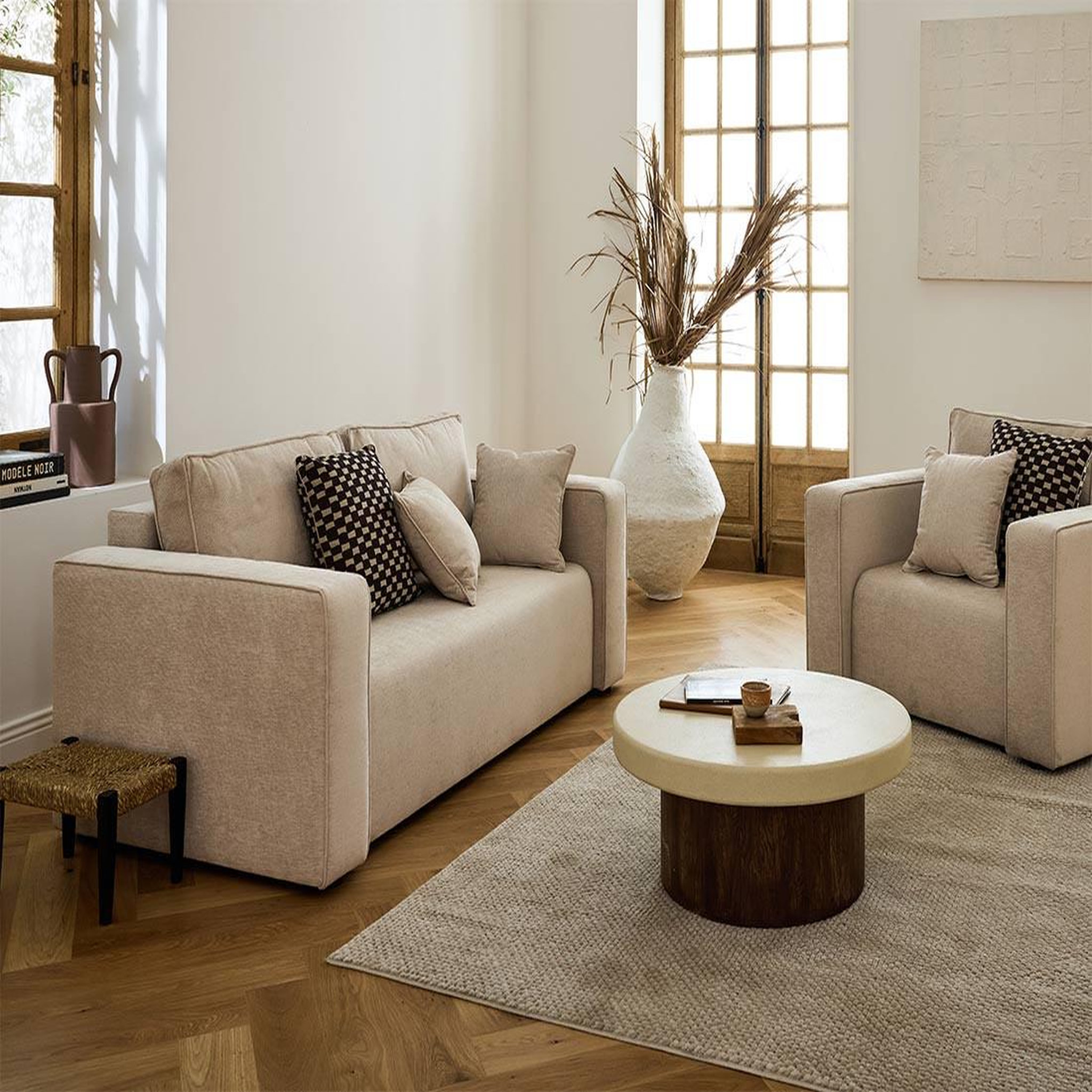 BEST MOBILIER Topaze - canapé droit 2 places - en tissu. Coloris disponibles : Bleu, Gris, Orange, Vert, Beige