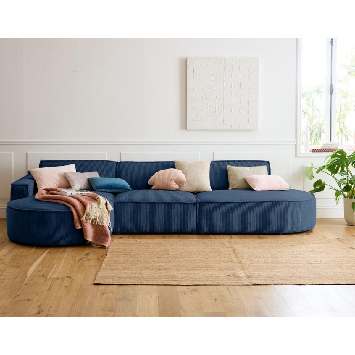 LISA DESIGN Spiaggia - canapé d'angle gauche - forme arrondie - 5 places - en velours côtelé