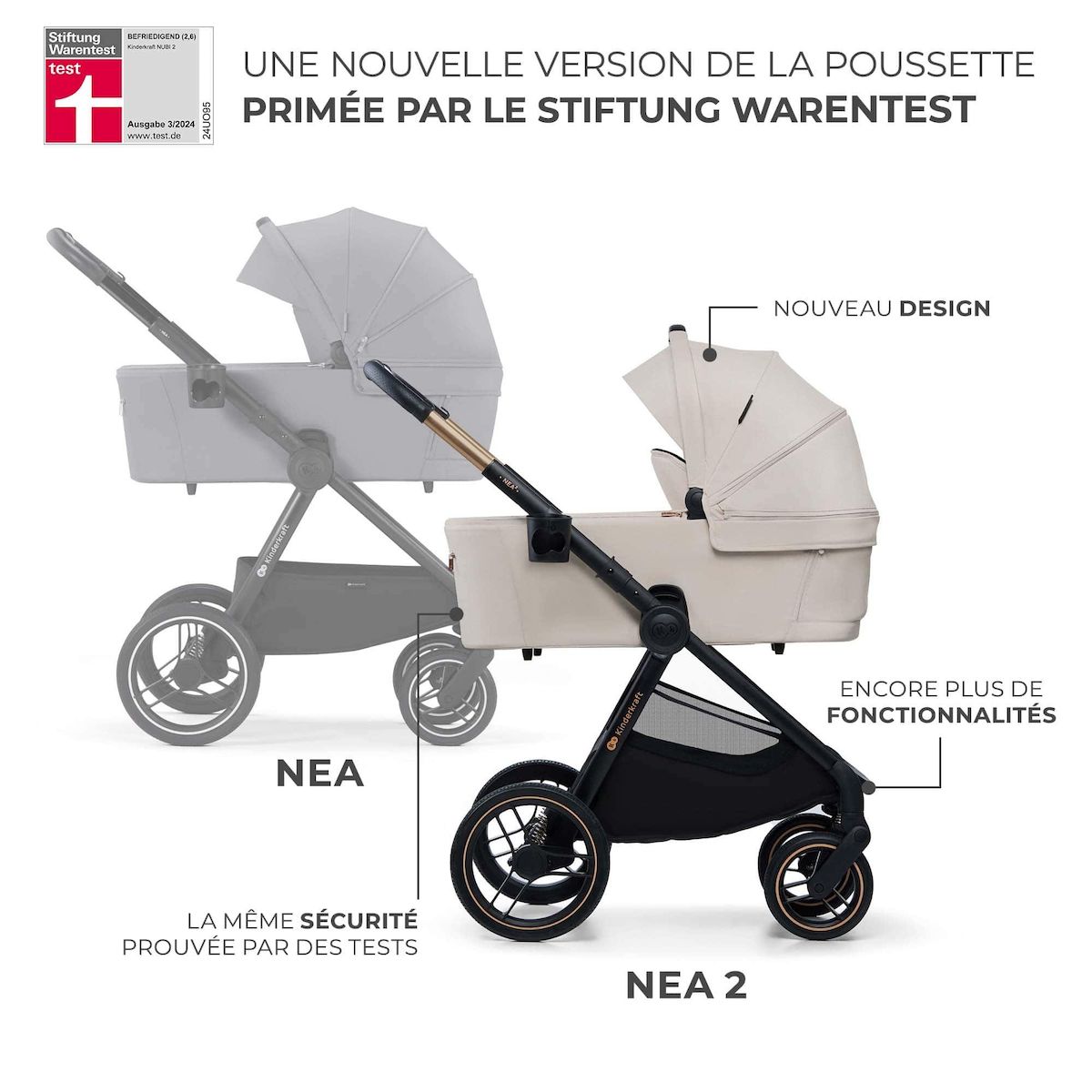 KINDERKRAFT Poussette combinée polyvalente 2 en 1 avec siège réversible à 27 kg