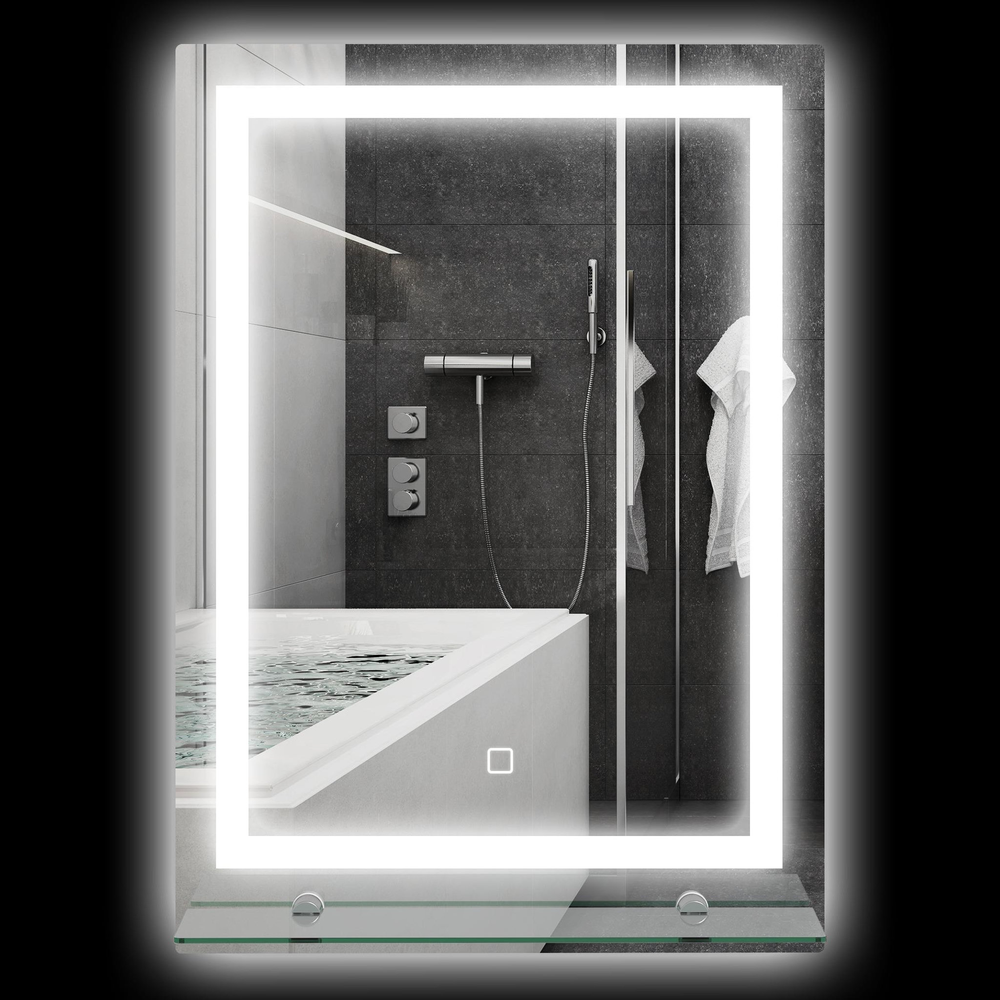KLEANKIN Miroir lumineux led 20 w interrupteur tactile étagère intégrée 50l x 12l x 70h cm