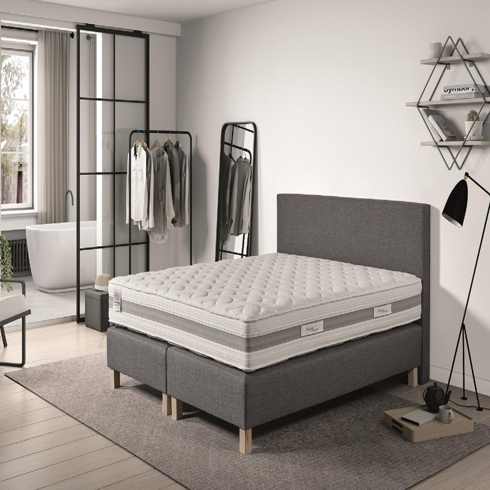 Voir la diapositive 1 : PRESTIGE Collection Ensemble complet Boxspring 180x200 cm matelas sommier tête de lit CONFORT HOTEL