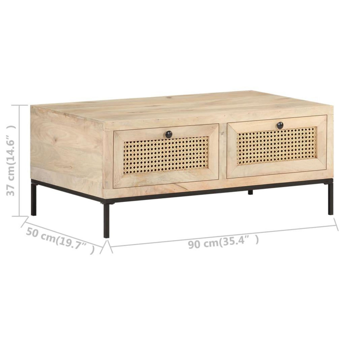 VIDAXL Table basse 90x50x37 cm Bois de manguier et canne naturelle