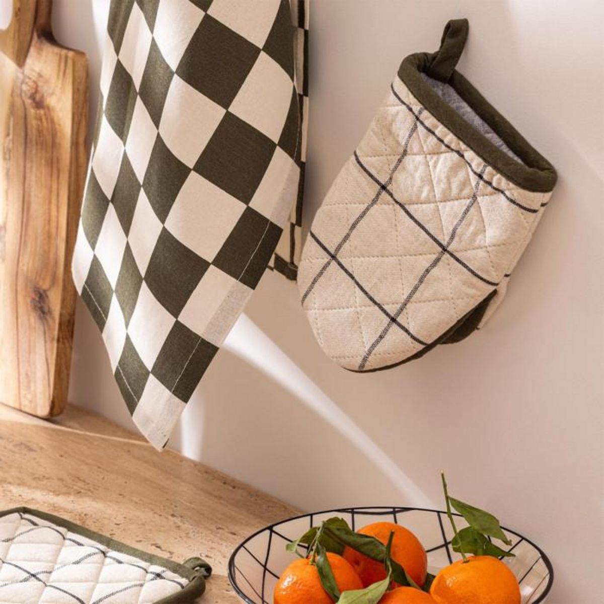 Paris Prix Gant & Manique à Carreaux  Family Corner  20cm Beige & Kaki