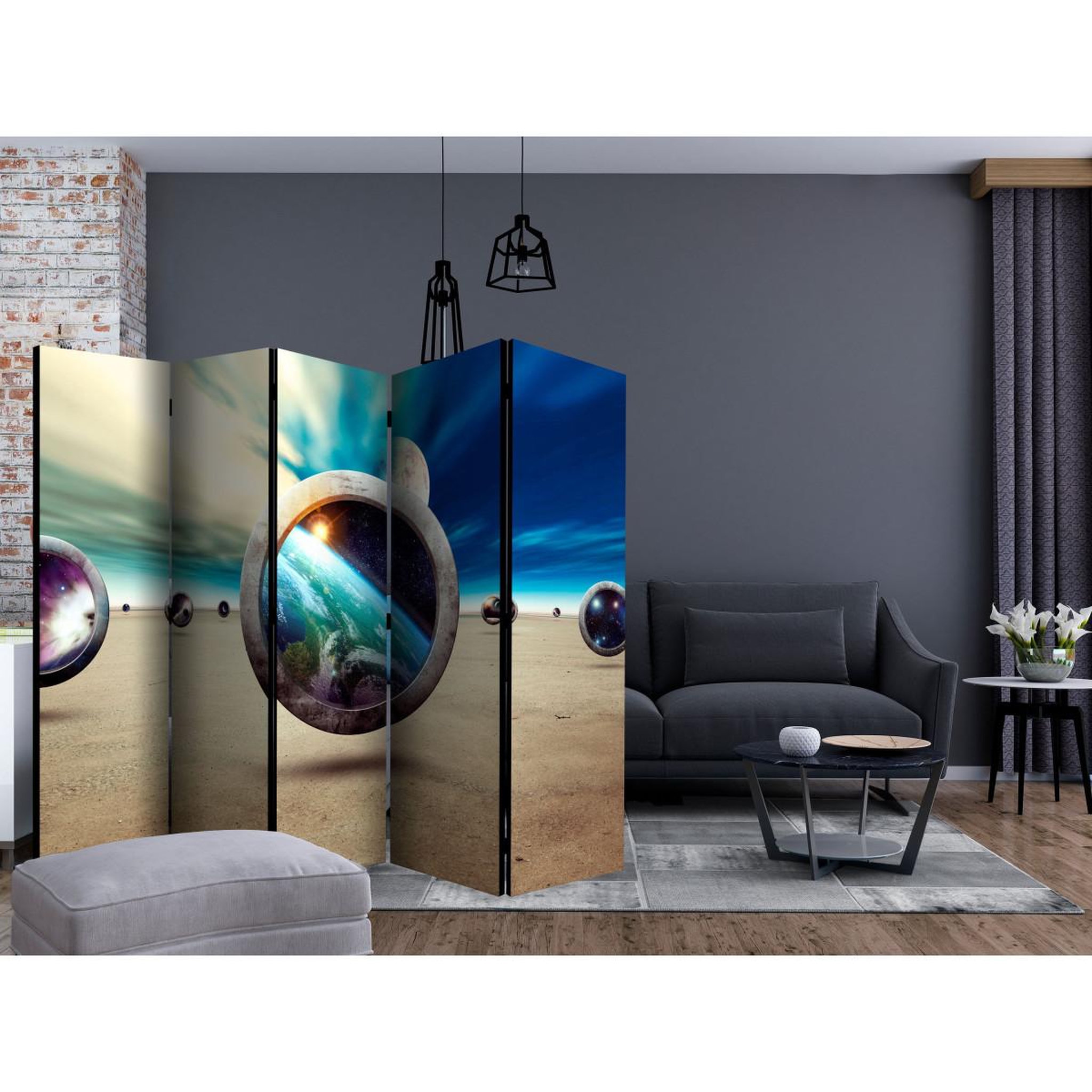 Voir la diapositive 2 : Paris Prix Paravent 5 volets  planet walk  172x225cm