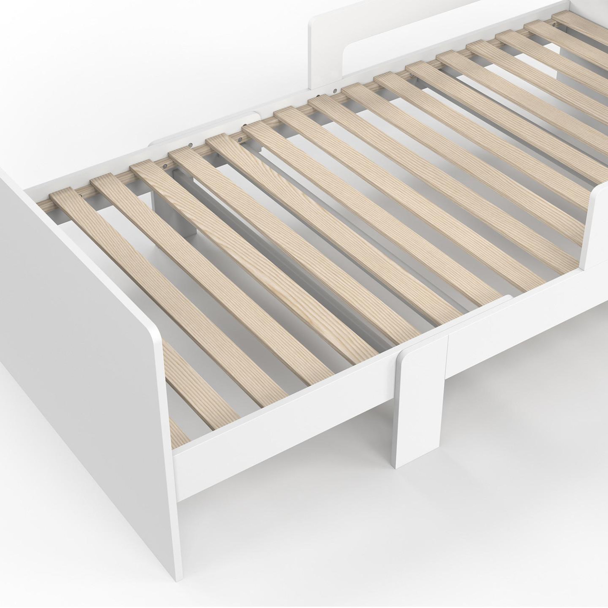 Voir la diapositive 4 : ID MARKET Lit simple évolutif GASPARD 90 x 140/190 cm avec sommier et barrières bois blanc