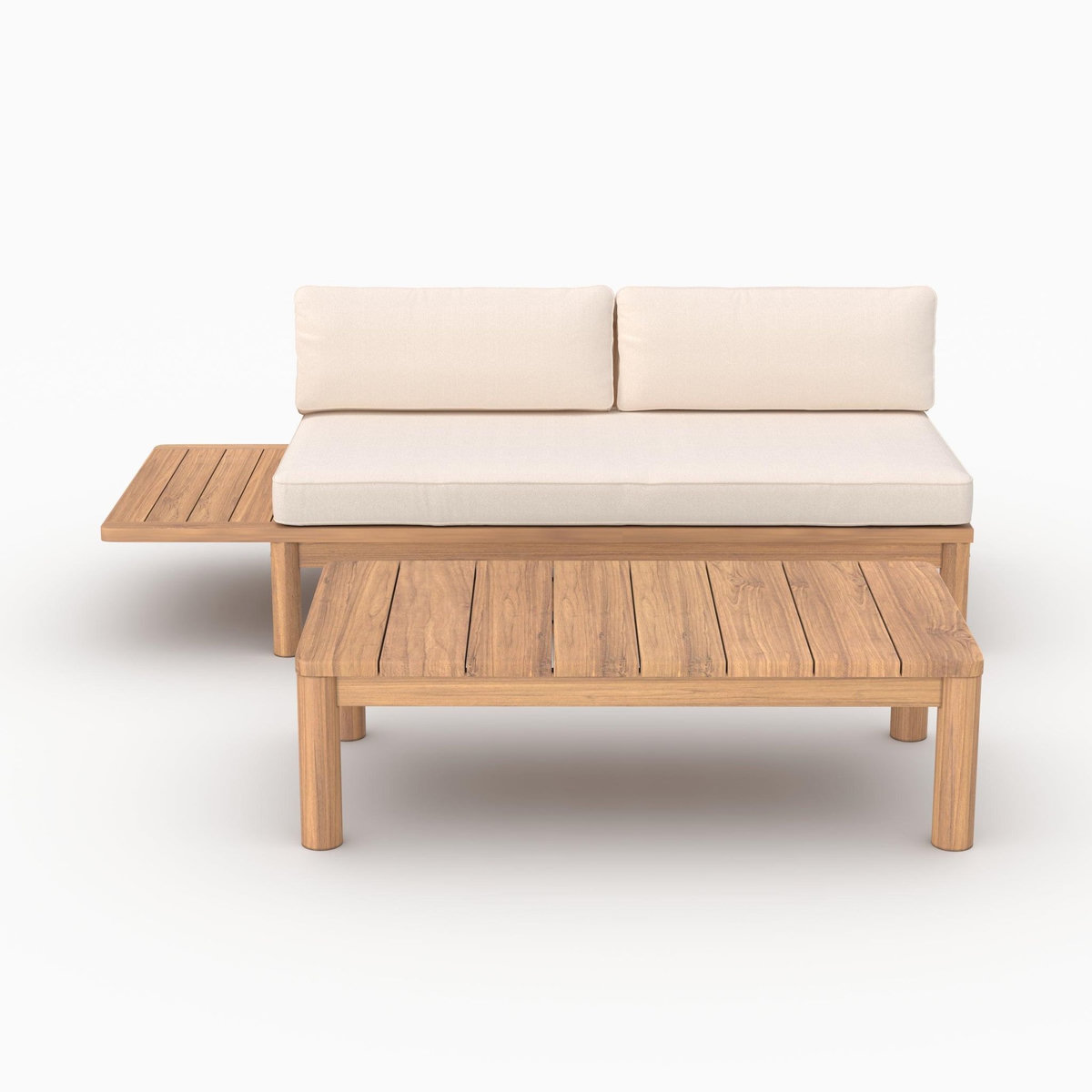 Rendez vous déco Salon de jardin 2 personnes en teck massif et tissu blanc-Nadila