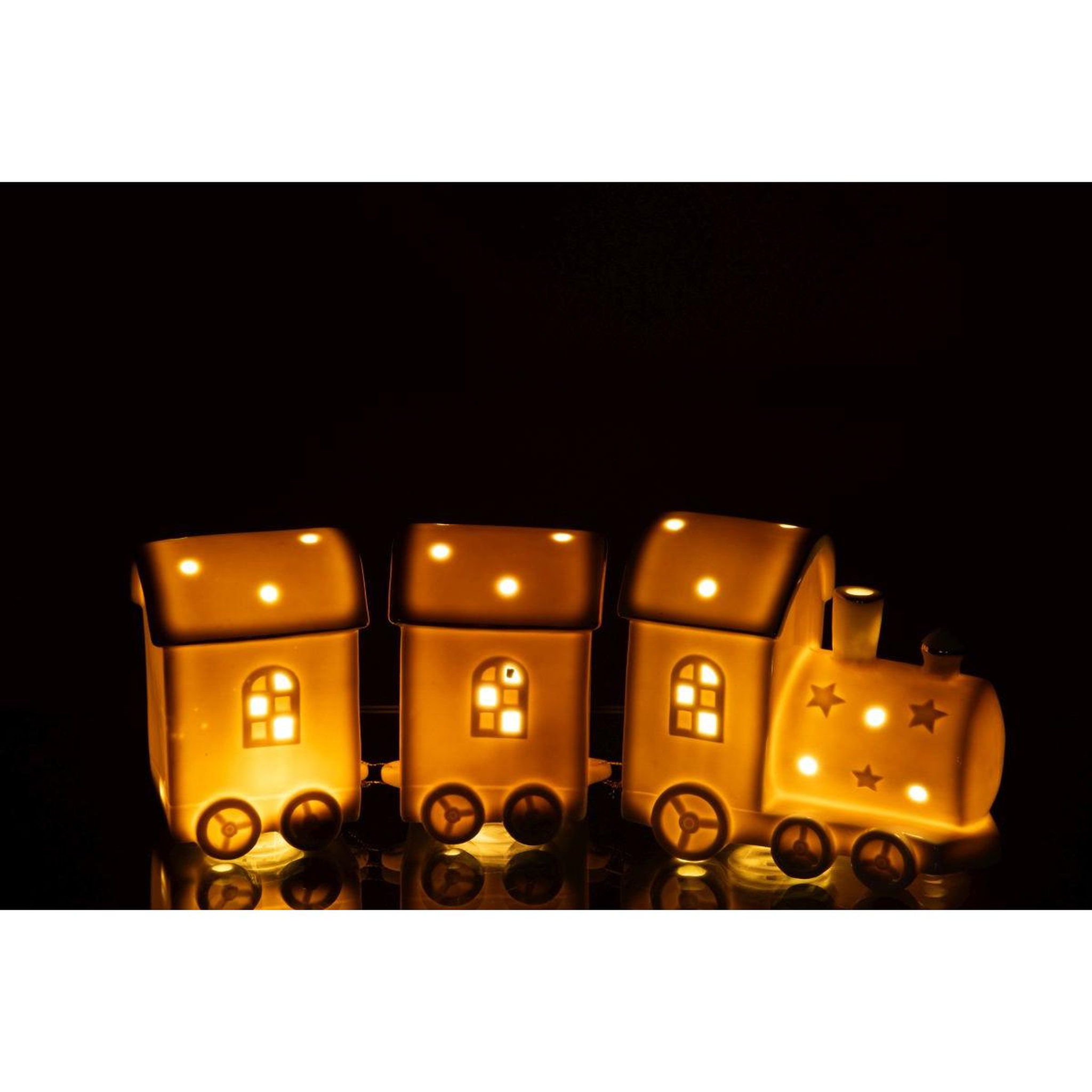 Voir la diapositive 4 : J-LINE Train déco à led  2 wagons  30cm blanc