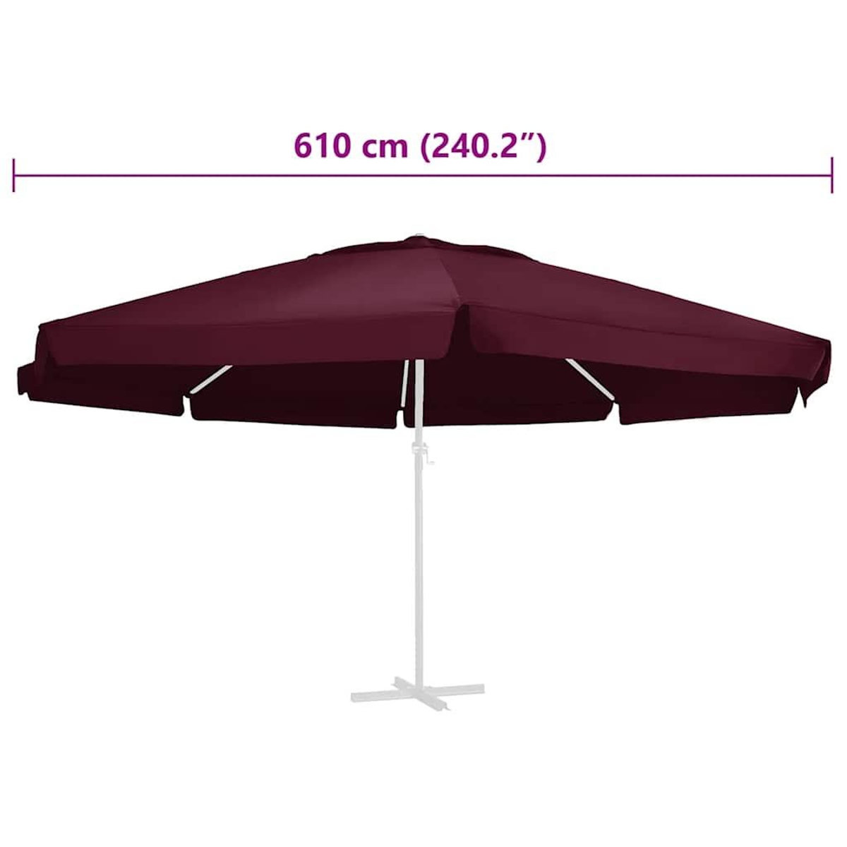 VIDAXL Tissu de remplacement pour parasol d'exterieur Bordeaux 610 cm