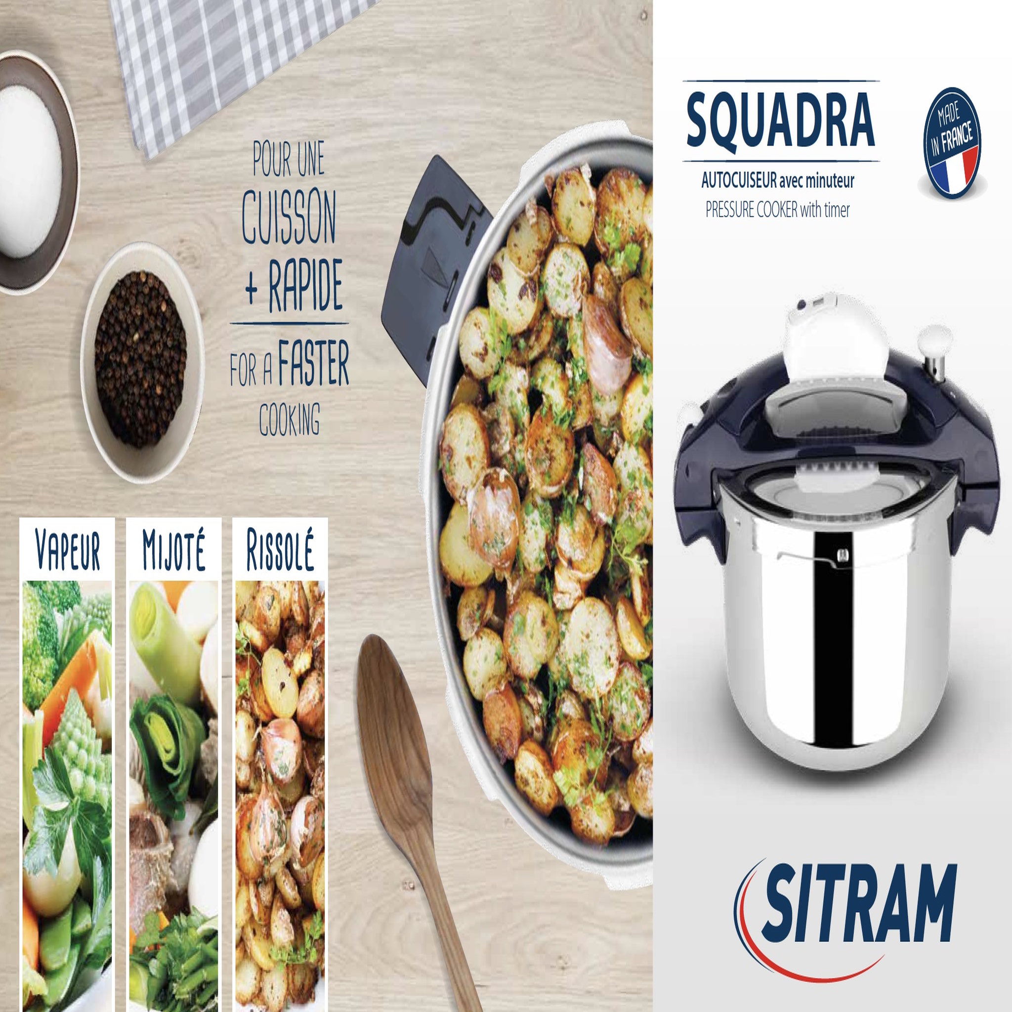 Voir la diapositive 2 : SITRAM Autocuiseur 6L en inox avec panier vapeur