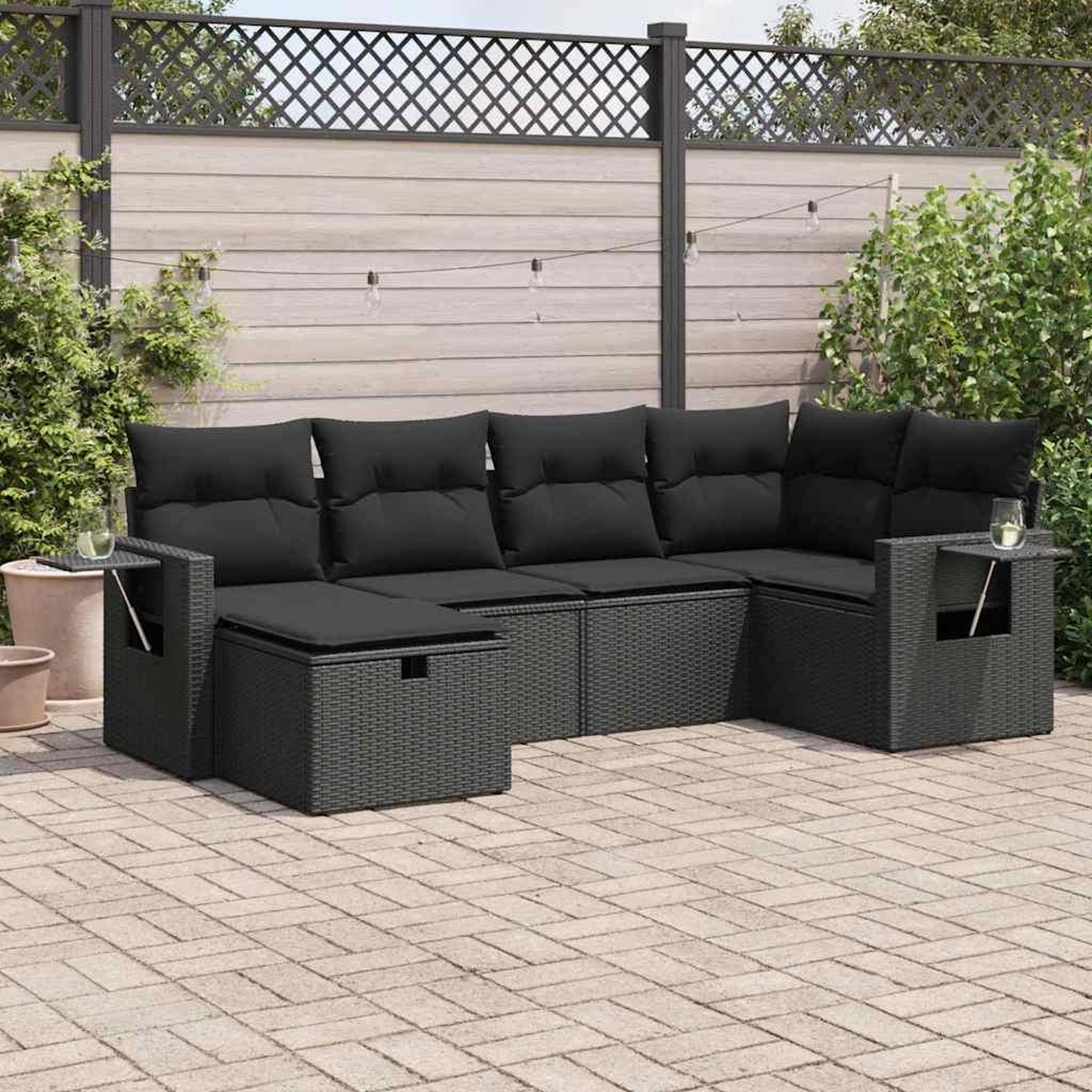 VIDAXL Salon de jardin 6 pcs avec coussins noir resine tressee