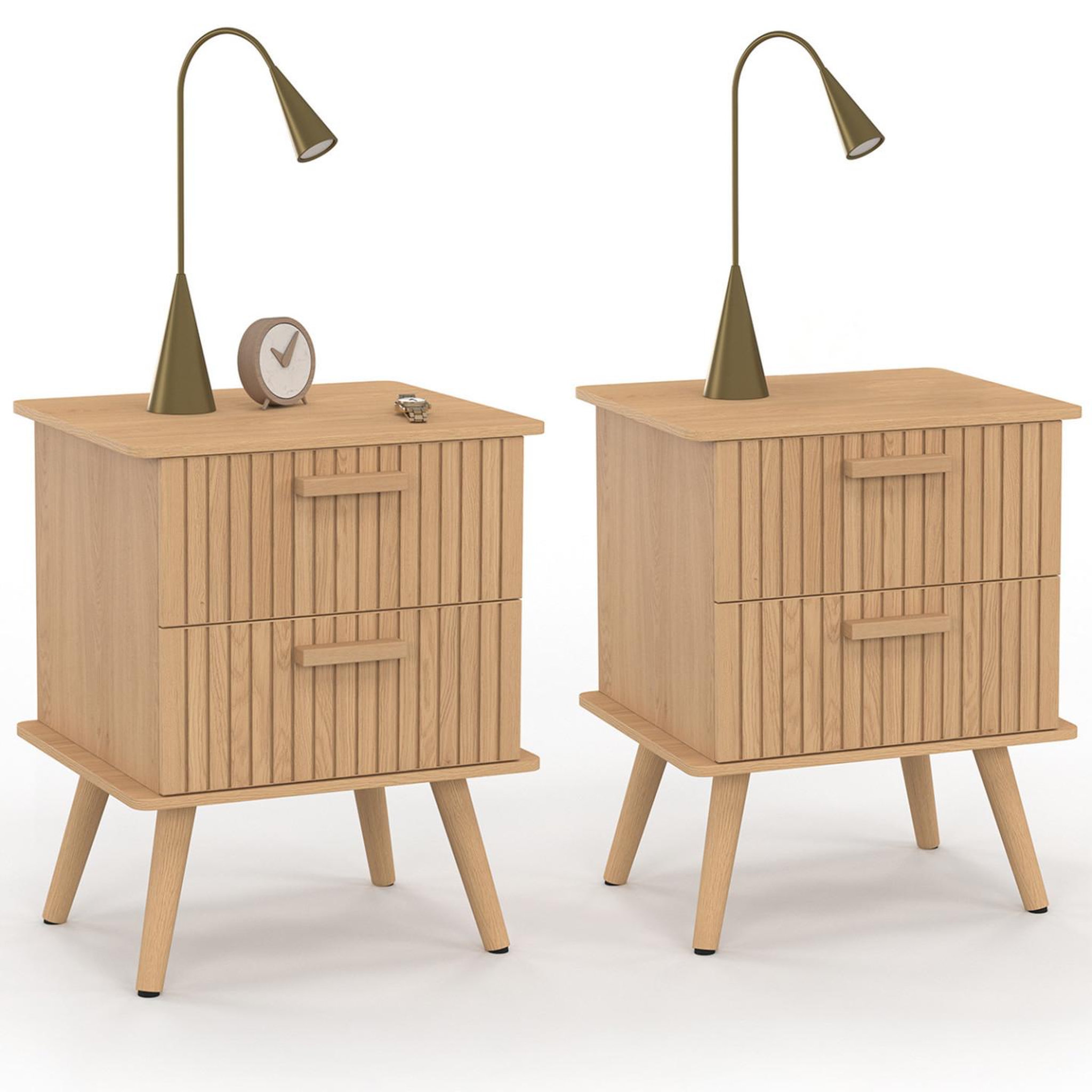 ID MARKET Lot de 2 tables de chevet juliette 2 tiroirs effet lattes tasseau bois