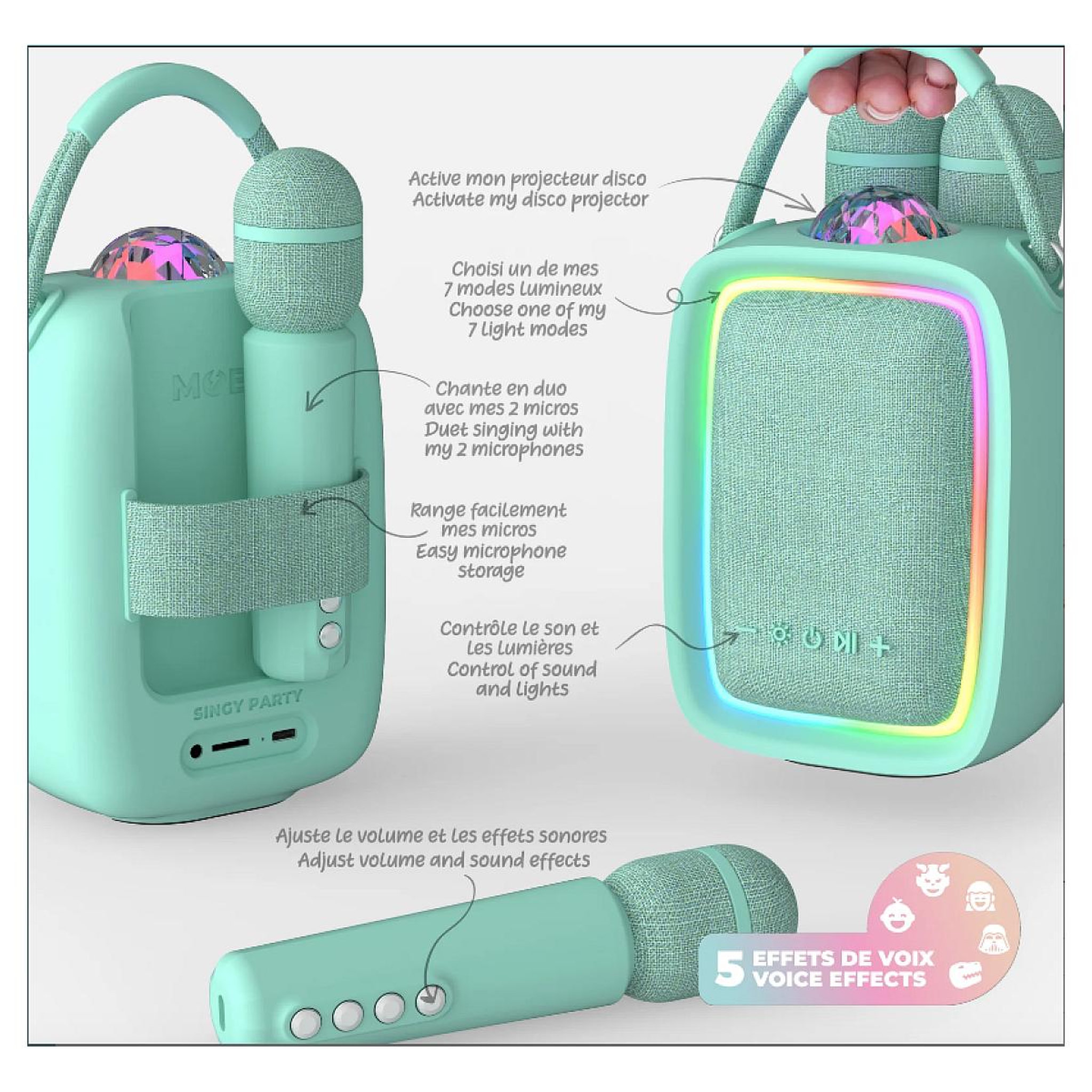 Voir la diapositive 3 : Mob Enceinte et Karaoke Lumineuse - SINGY PARTY BLEU