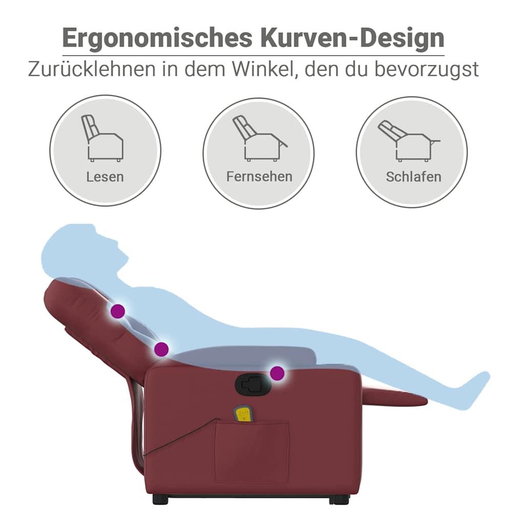 Voir la diapositive 6 : VIDAXL Fauteuil inclinable de massage electrique rouge bordeaux