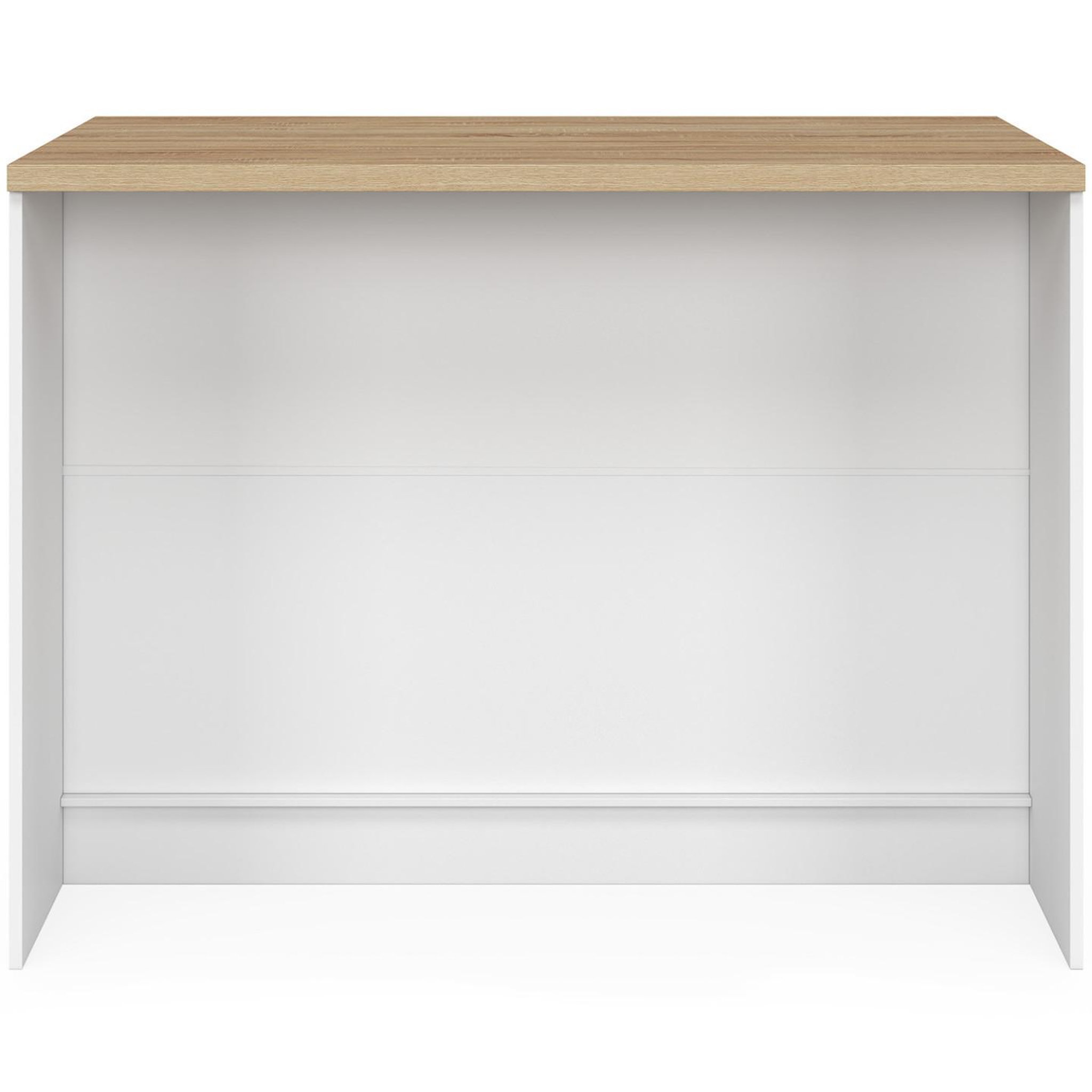 Voir la diapositive 5 : ID MARKET Ilot central george 120 cm avec range-bouteilles placard et tiroir bois blanc avec plan de travail façon hêtre