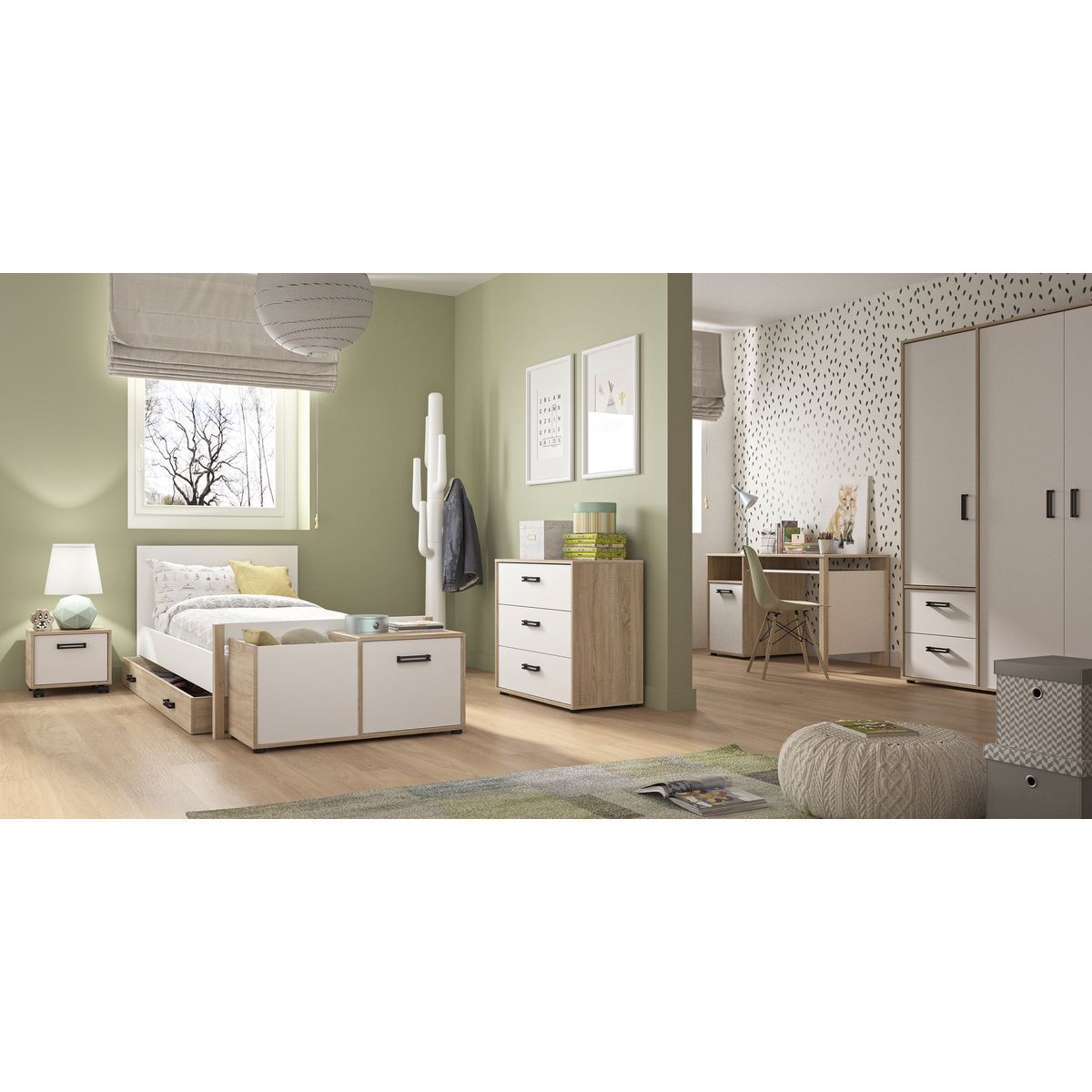 Armoire 3 portes 2 tiroirs  L155xH200xP60cm ALLAN