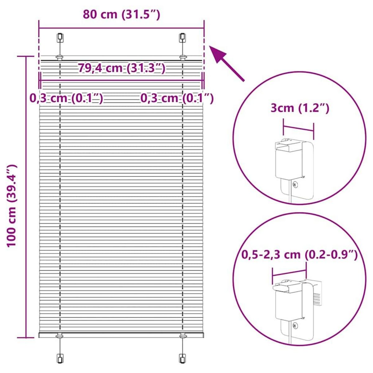 VIDAXL Store plisse blanc 80x100 cm largeur du tissu 79,4 cm polyester