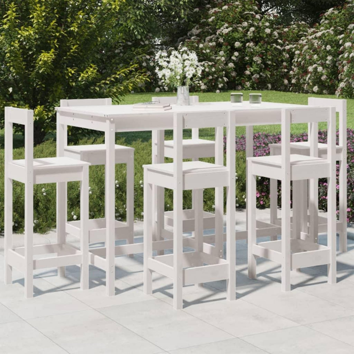 VIDAXL Ensemble de bar de jardin 7 pcs blanc bois de pin massif
