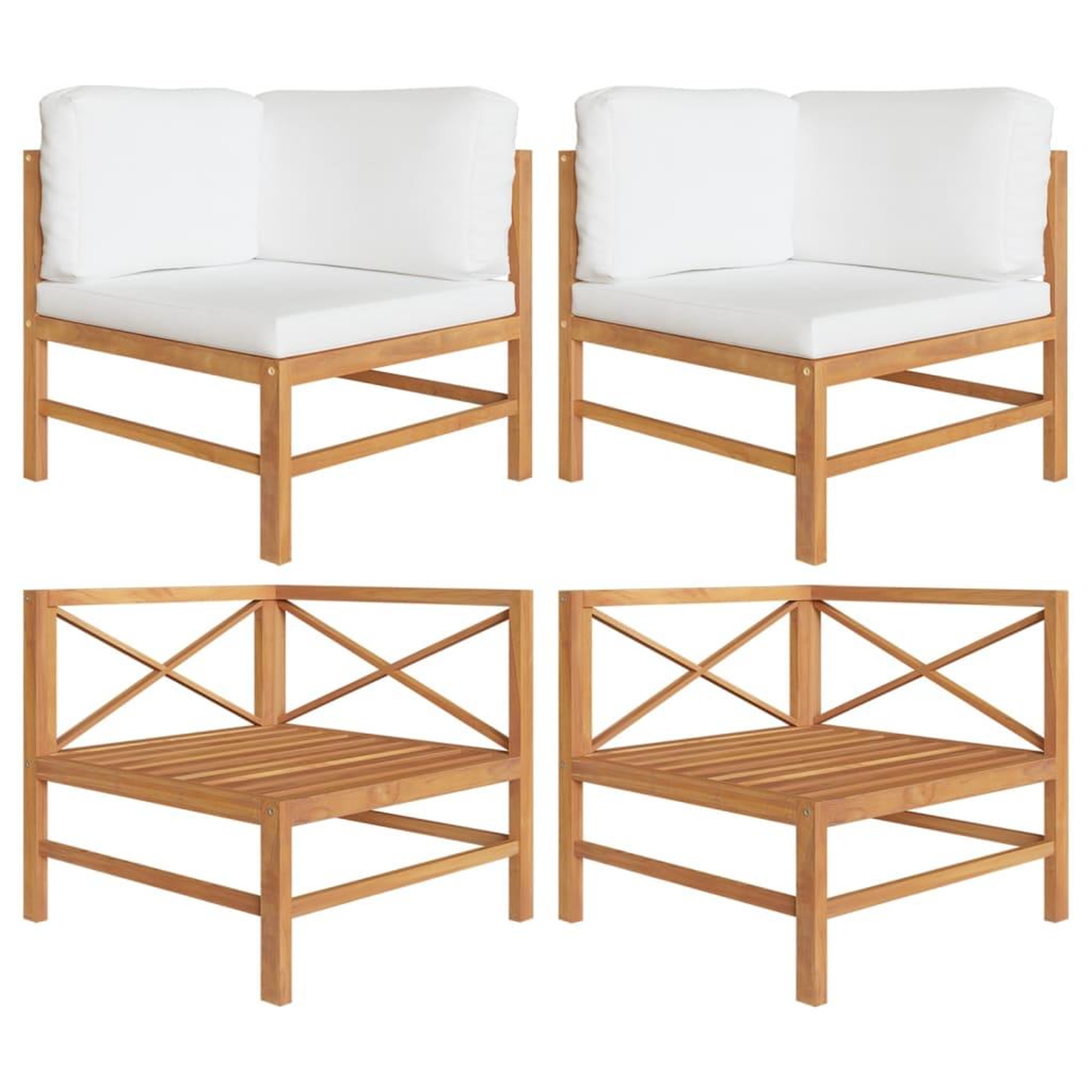 Voir la diapositive 1 : VIDAXL Canapes d'angle 2 pcs avec coussins creme Bois de teck solide