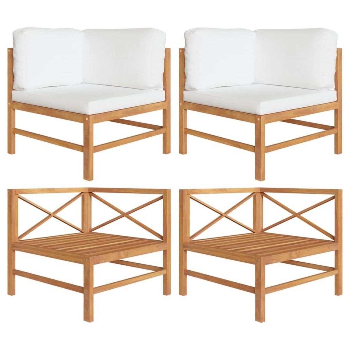VIDAXL Canapes d'angle 2 pcs avec coussins creme Bois de teck solide