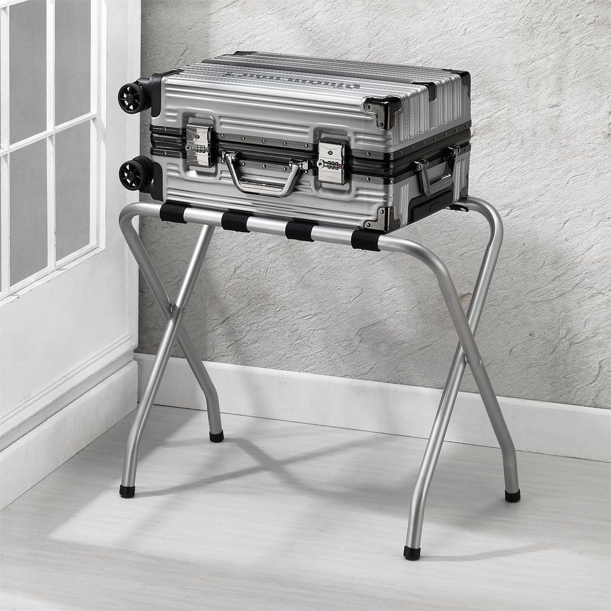 IDIMEX Porte-valise LUGGAGE, structure pliable en métal chromé