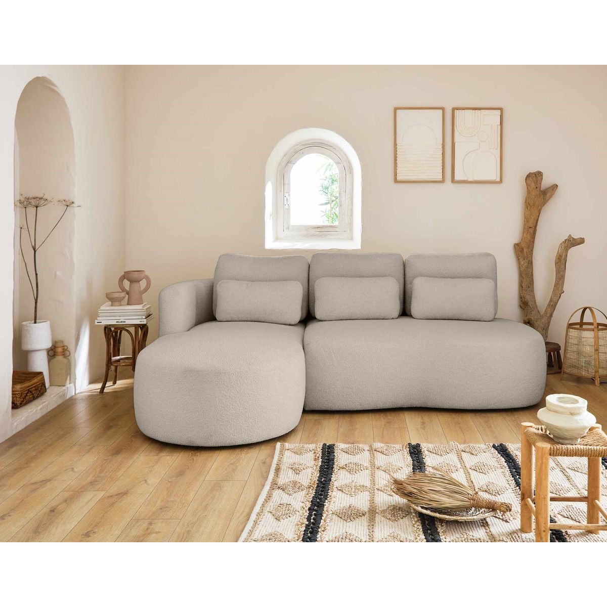 LISA DESIGN Mahina - canapé d'angle gauche - 4 places - convertible avec coffre - en tissu bouclette