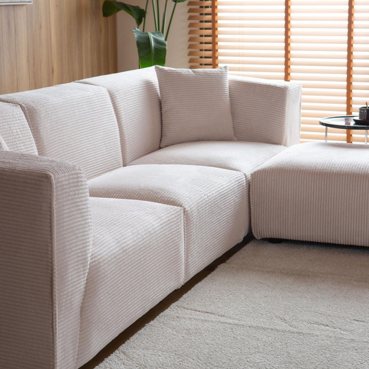 CONCEPT USINE Canapé modulable 3 places + 1 pouf velours côtelé beige MONROE