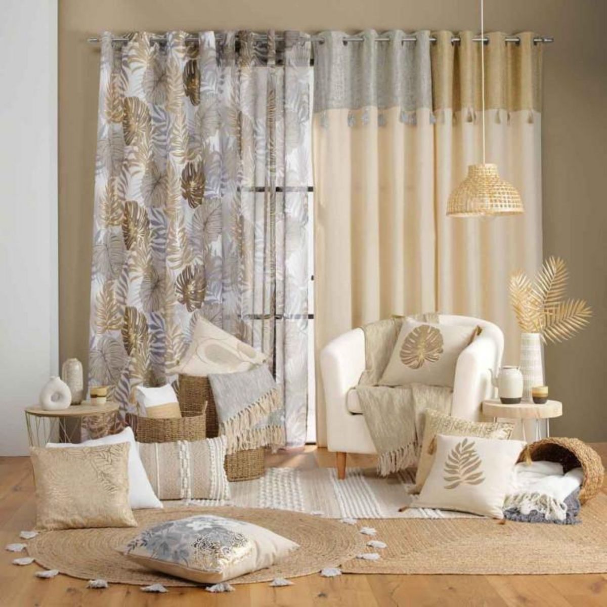 Paris Prix Rideau Voilage à Œillets  Mogador  140x240cm Beige