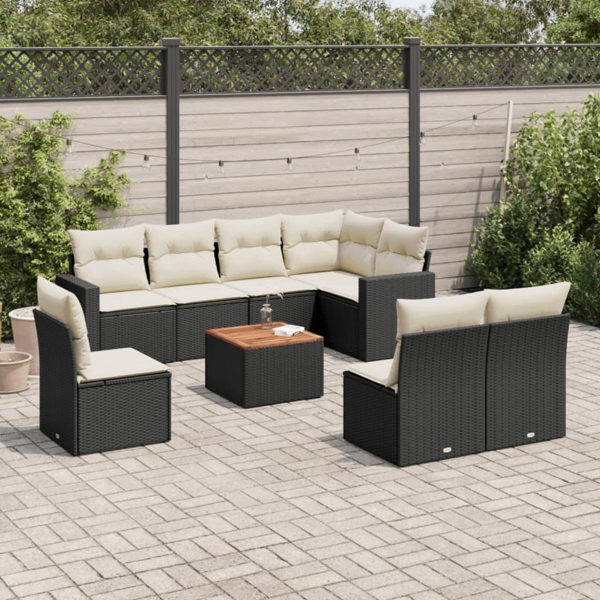 VIDAXL Salon de jardin 9 pcs avec coussins noir resine tressee