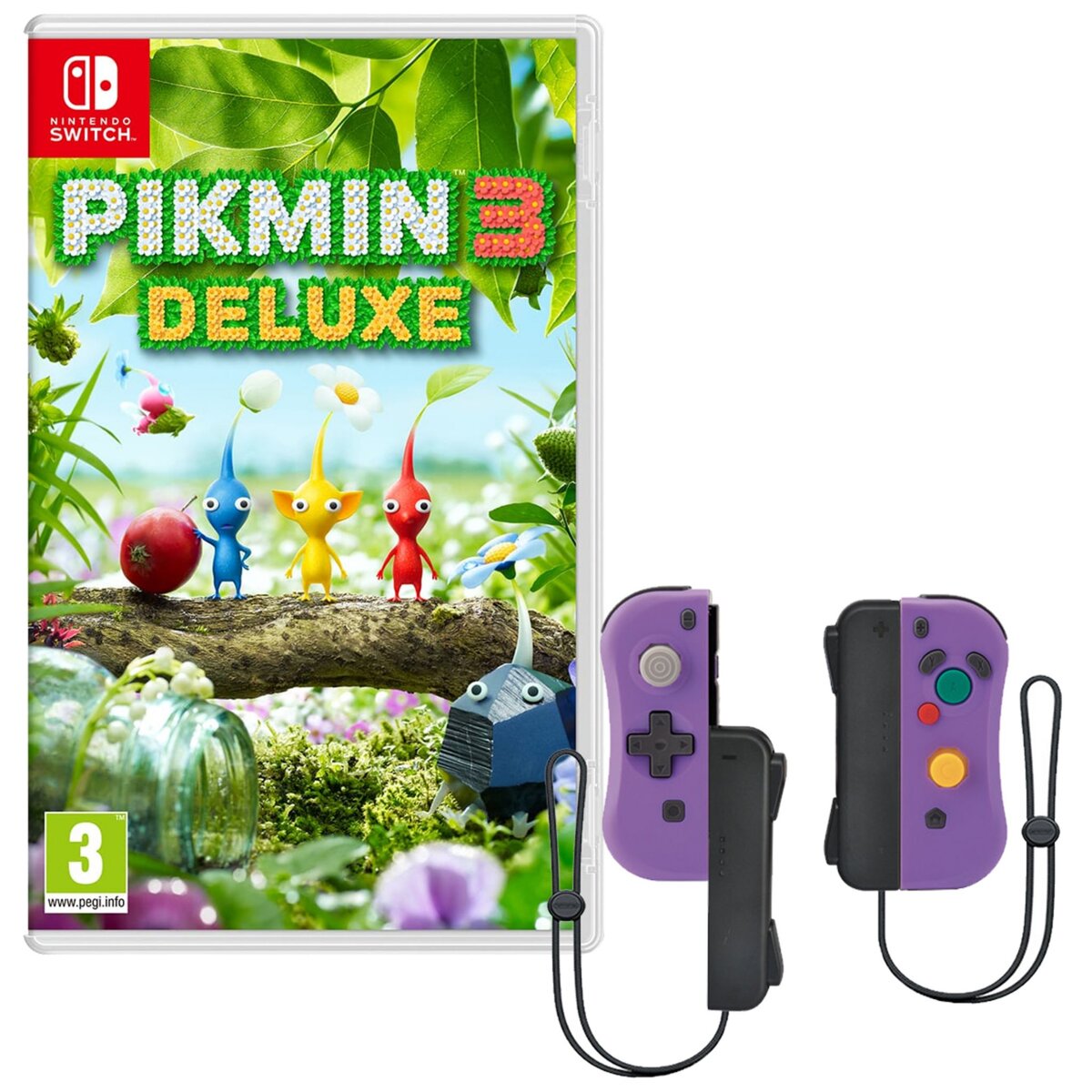 NINTENDO EXCLU WEB Pikmin 3 + Manette iiCon Violet avec dragonnes compatible Nintendo Switch