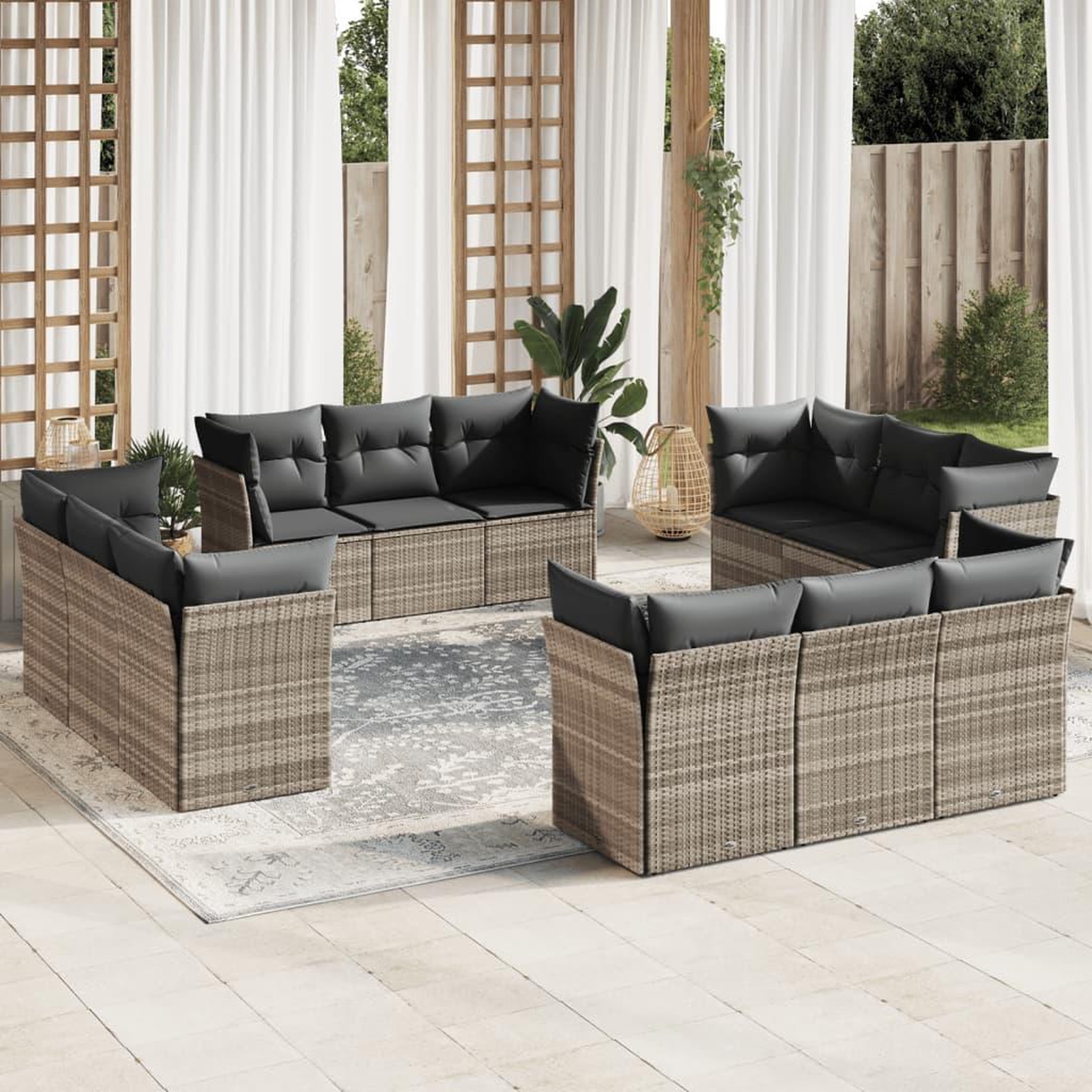 VIDAXL Salon de jardin avec coussins 12 pcs gris clair resine tressee