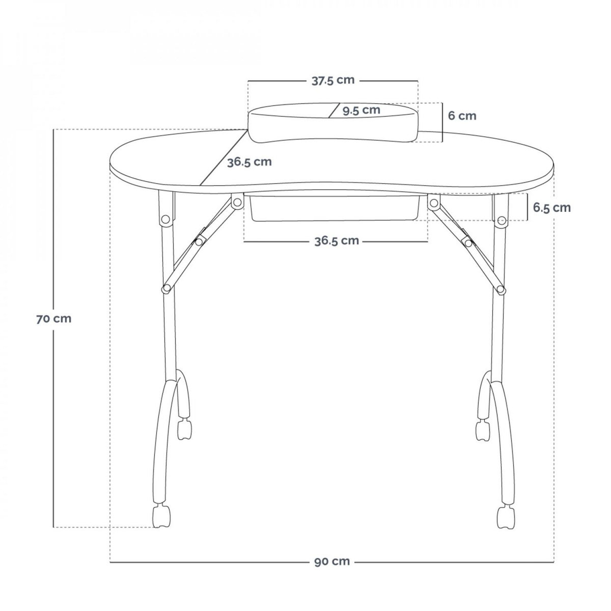 VIVEZEN Table de manucure professionnelle pliante avec tiroir, roulettes et housse de transport - Noir