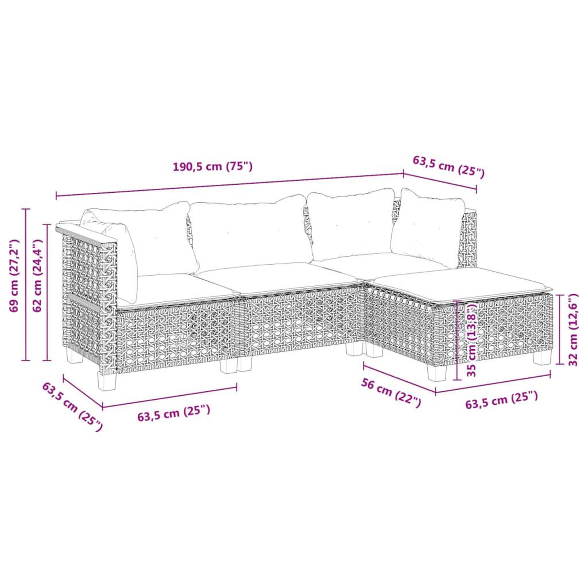 Voir la diapositive 6 : VIDAXL Salon de jardin 4 pcs avec coussins noir resine tressee