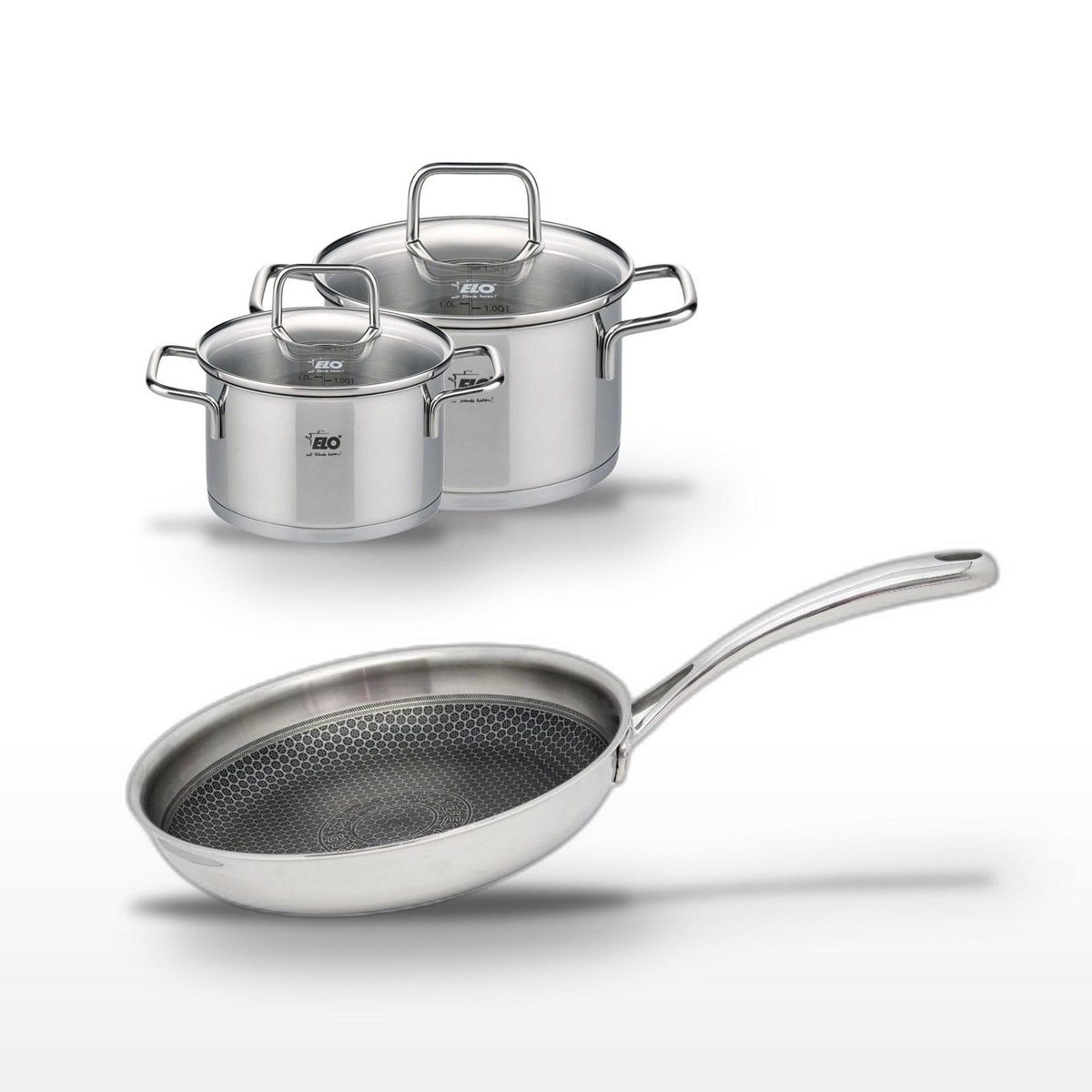 ELO Lot Poêle 28 cm & 2 Faitouts 20/16 cm Elo Relief Evolution
