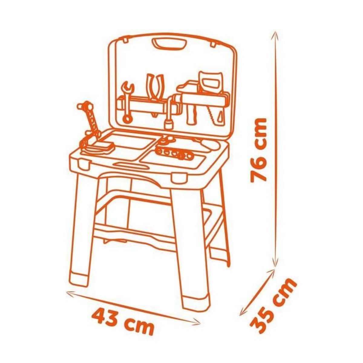 SMOBY Smoby - Black and Decker -Etabli Bricolo Smart - Jeu d'imitation - Mallette qui se transforme en établi - 33 accessoires inclus