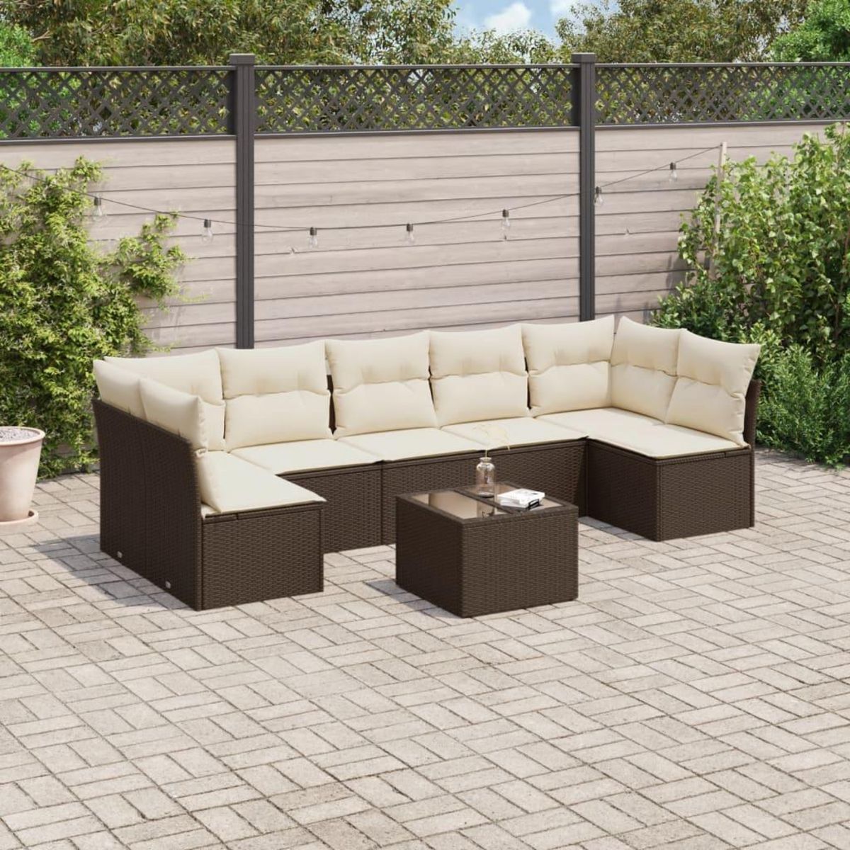 VIDAXL Salon de jardin 8 pcs avec coussins marron resine tressee
