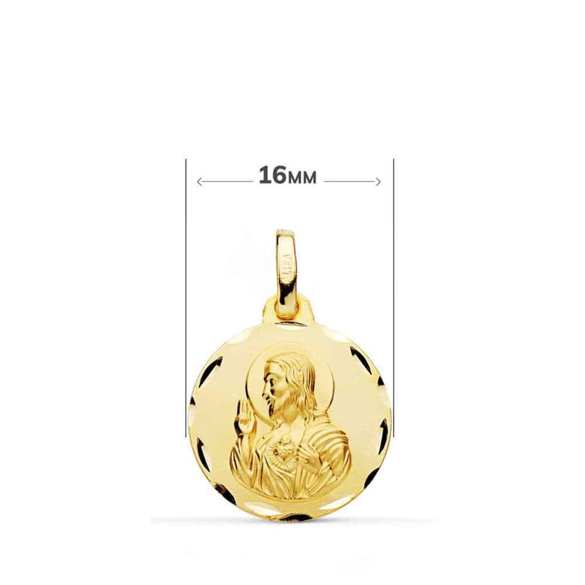 Voir la diapositive 2 : L'ATELIER D'AZUR Pendentif Médaille Scapulaire Or Jaune - Vierge à l'Enfant et Sacré Coeur de Jesus - Chaine Offerte