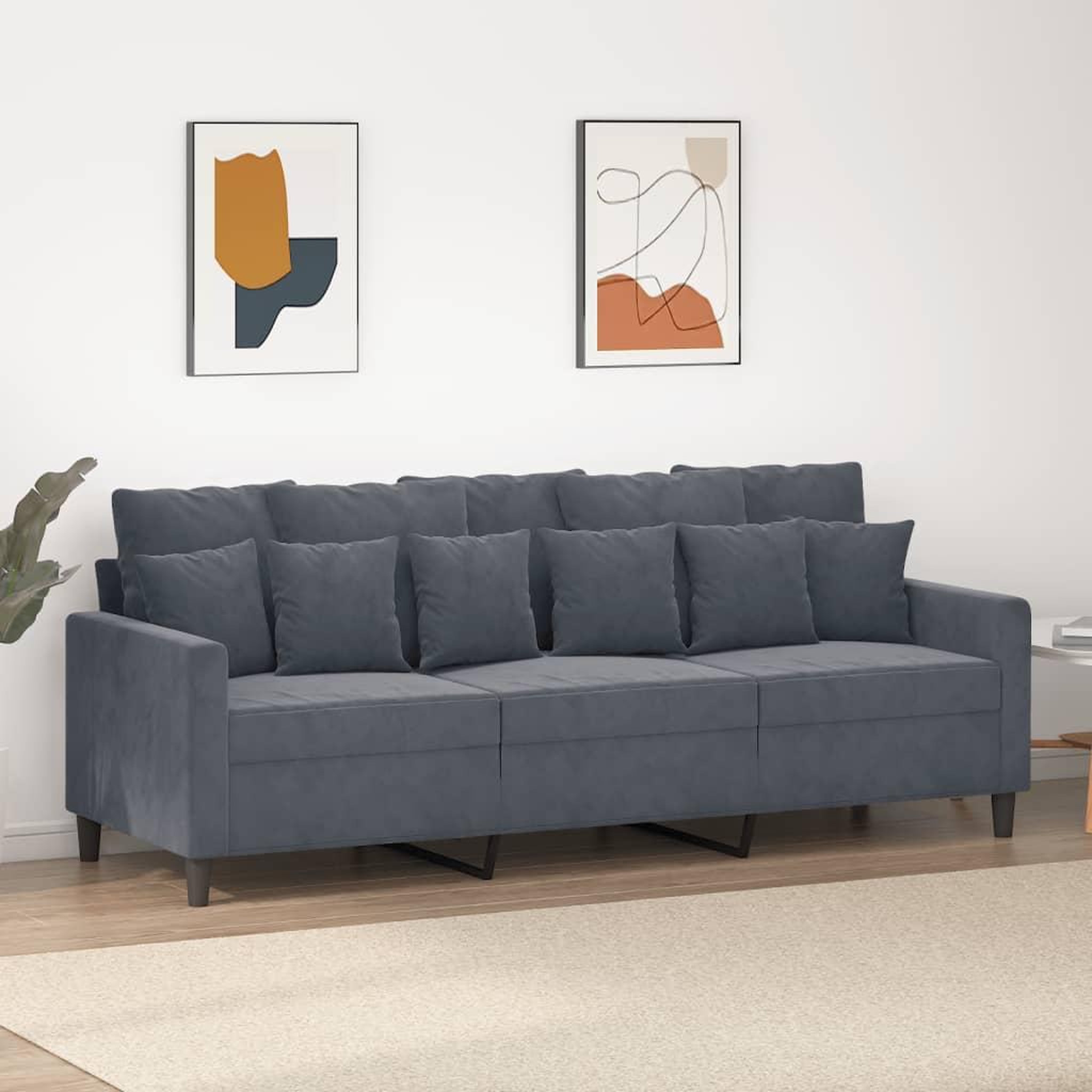 VIDAXL Canape a 3 places Gris fonce 180 cm Velours