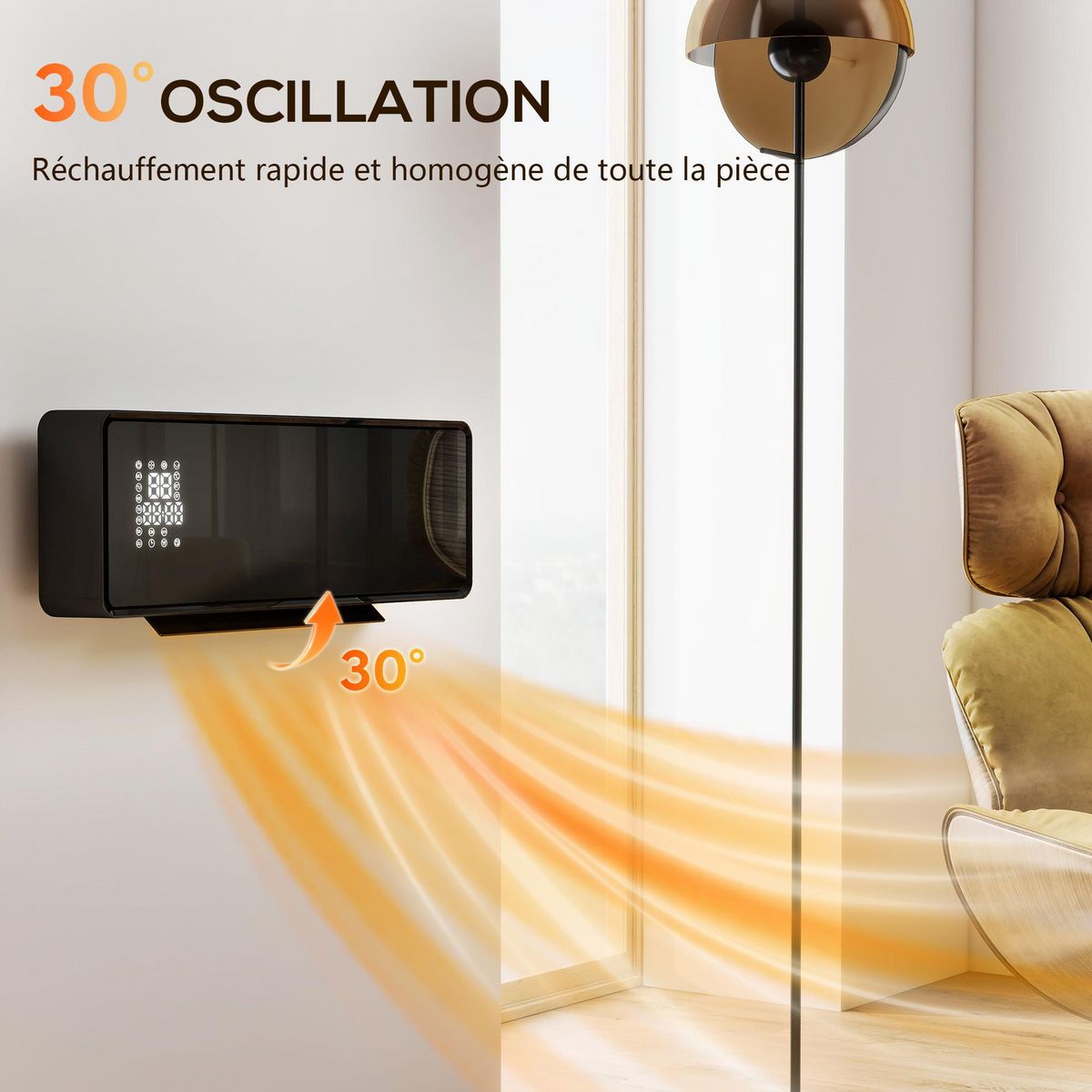 HOMCOM Chauffage soufflant mural 2000W chauffage céramique PTC radiateur réglable timer oscillant télécommande noir